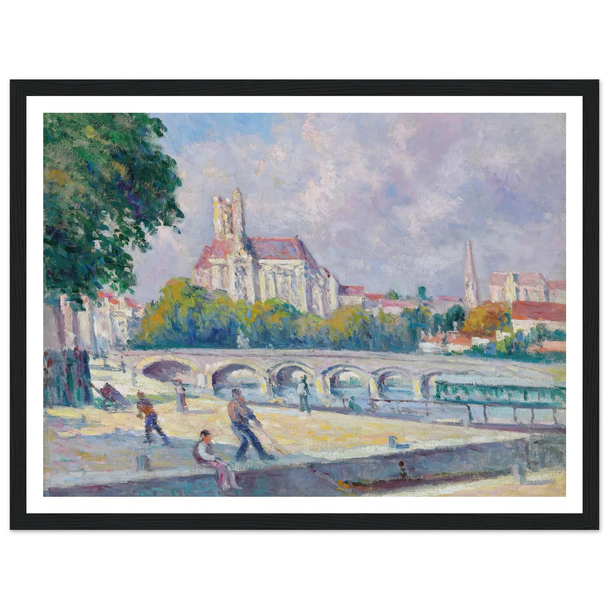 Les quais et la Cathédrale, Auxerre Art Print | Maximilien Luce - Framed Poster - 30x40 cm / 12x16″ - Black frame
