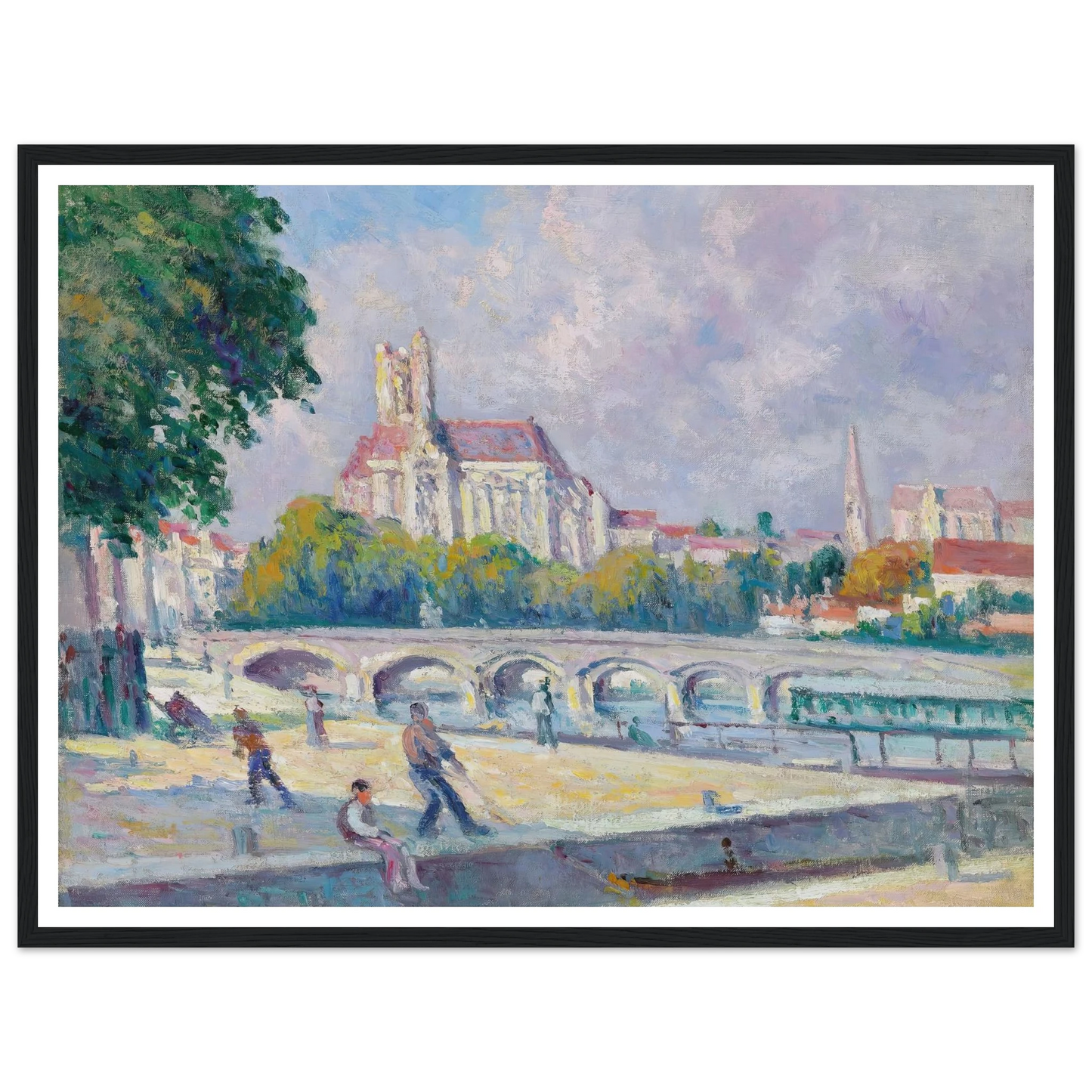 Les quais et la Cathédrale, Auxerre Art Print | Maximilien Luce - Framed Poster - 30x40 cm / 12x16″ - Black frame