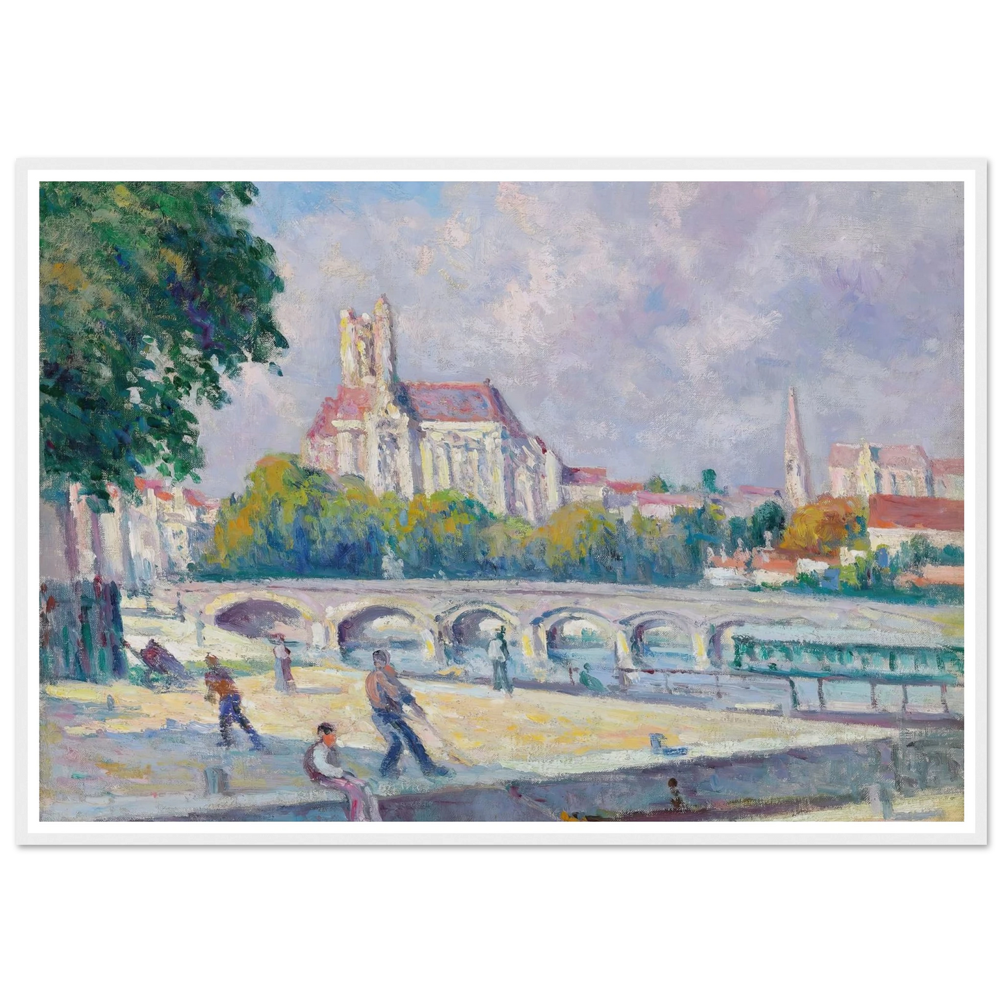 Les quais et la Cathédrale, Auxerre Art Print | Maximilien Luce - Framed Poster - 30x40 cm / 12x16″ - Black frame