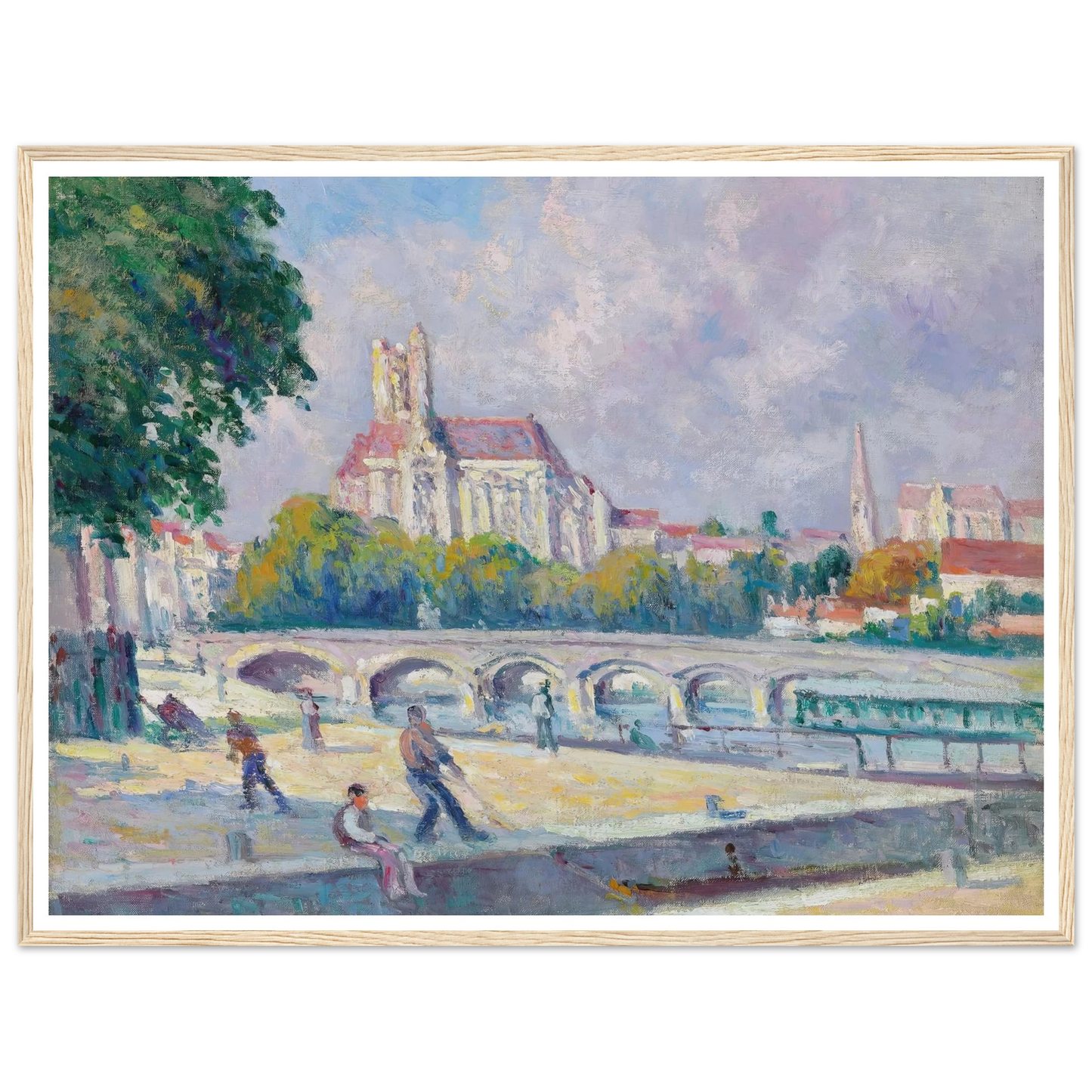 Les quais et la Cathédrale, Auxerre Art Print | Maximilien Luce - Framed Poster - 30x40 cm / 12x16″ - Black frame