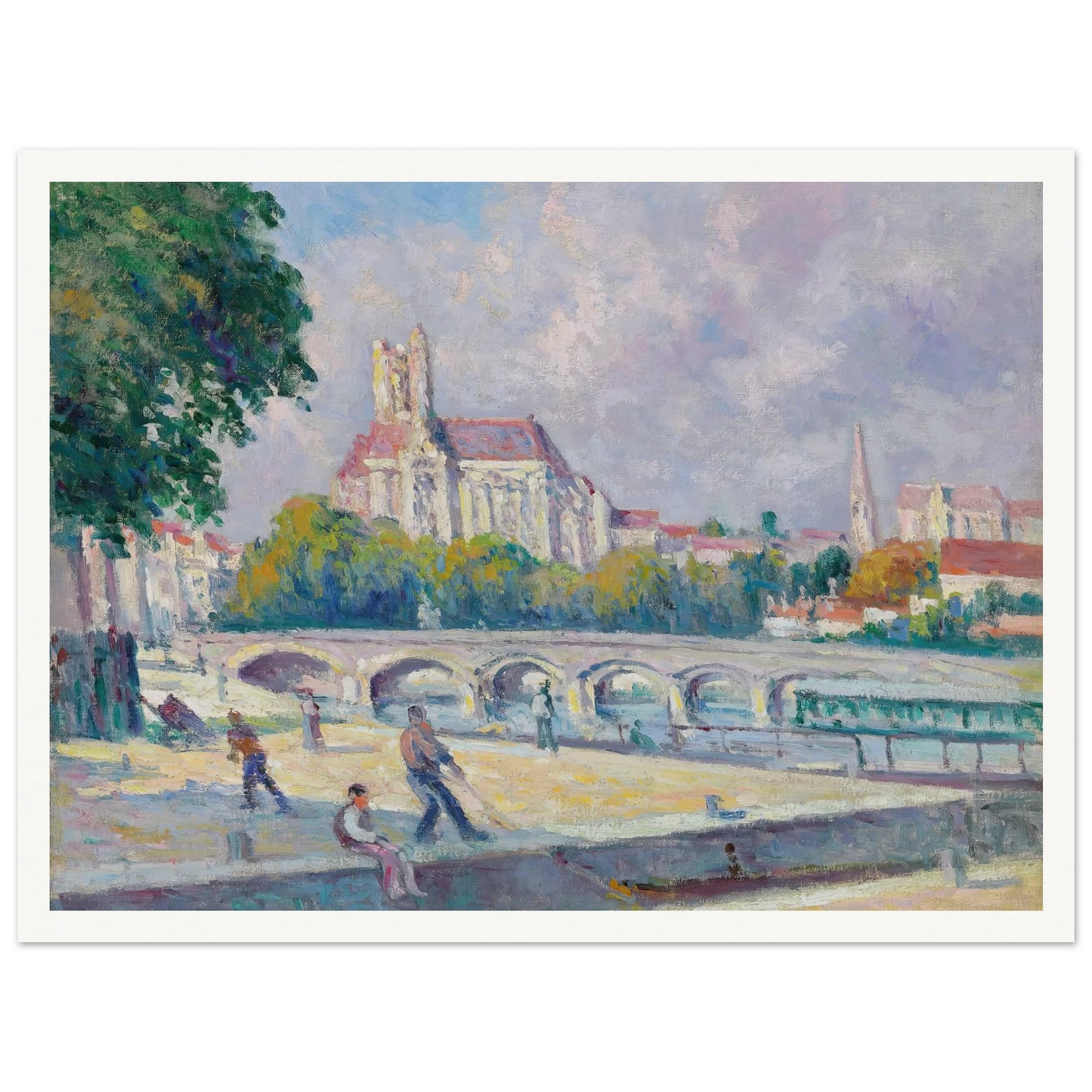 Les quais et la Cathédrale, Auxerre Art Print | Maximilien Luce - Framed Poster - 30x40 cm / 12x16″ - Black frame