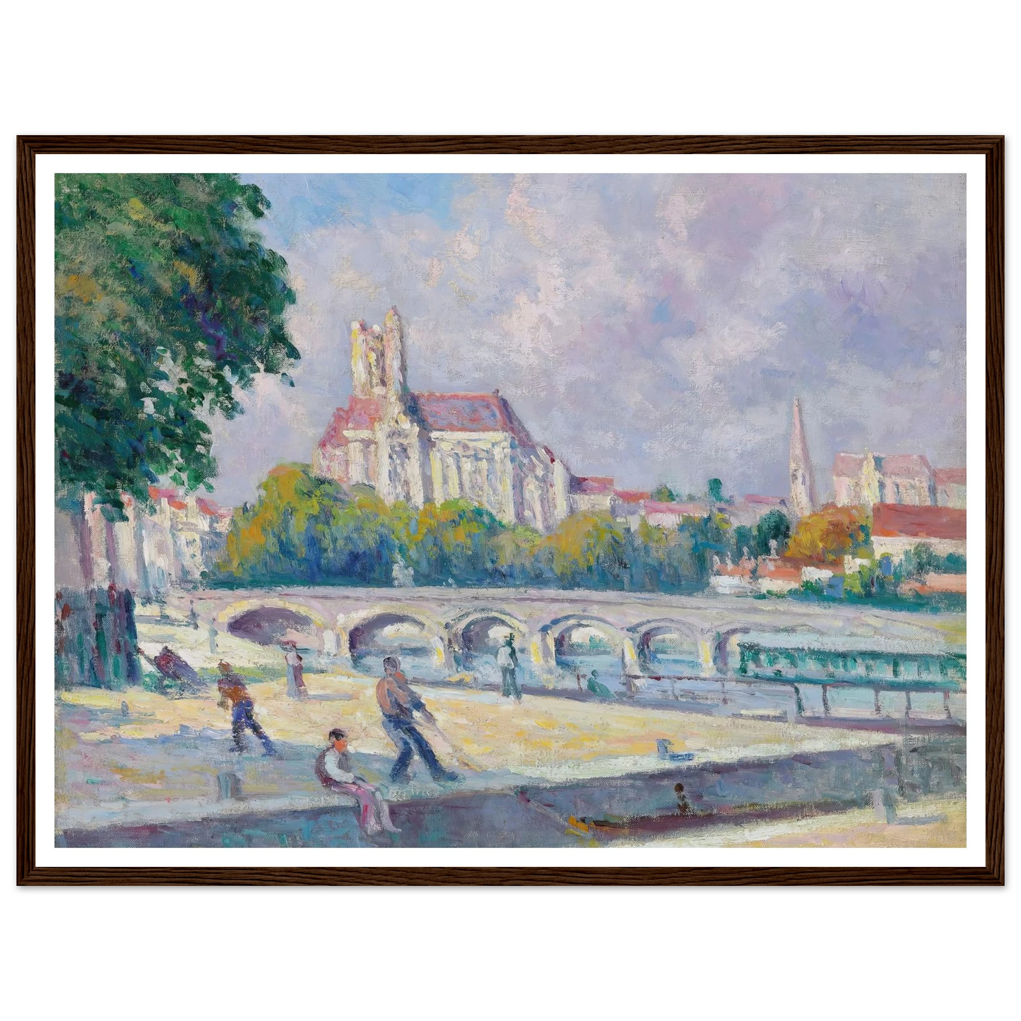 Les quais et la Cathédrale, Auxerre Art Print | Maximilien Luce - Framed Poster - 30x40 cm / 12x16″ - Black frame
