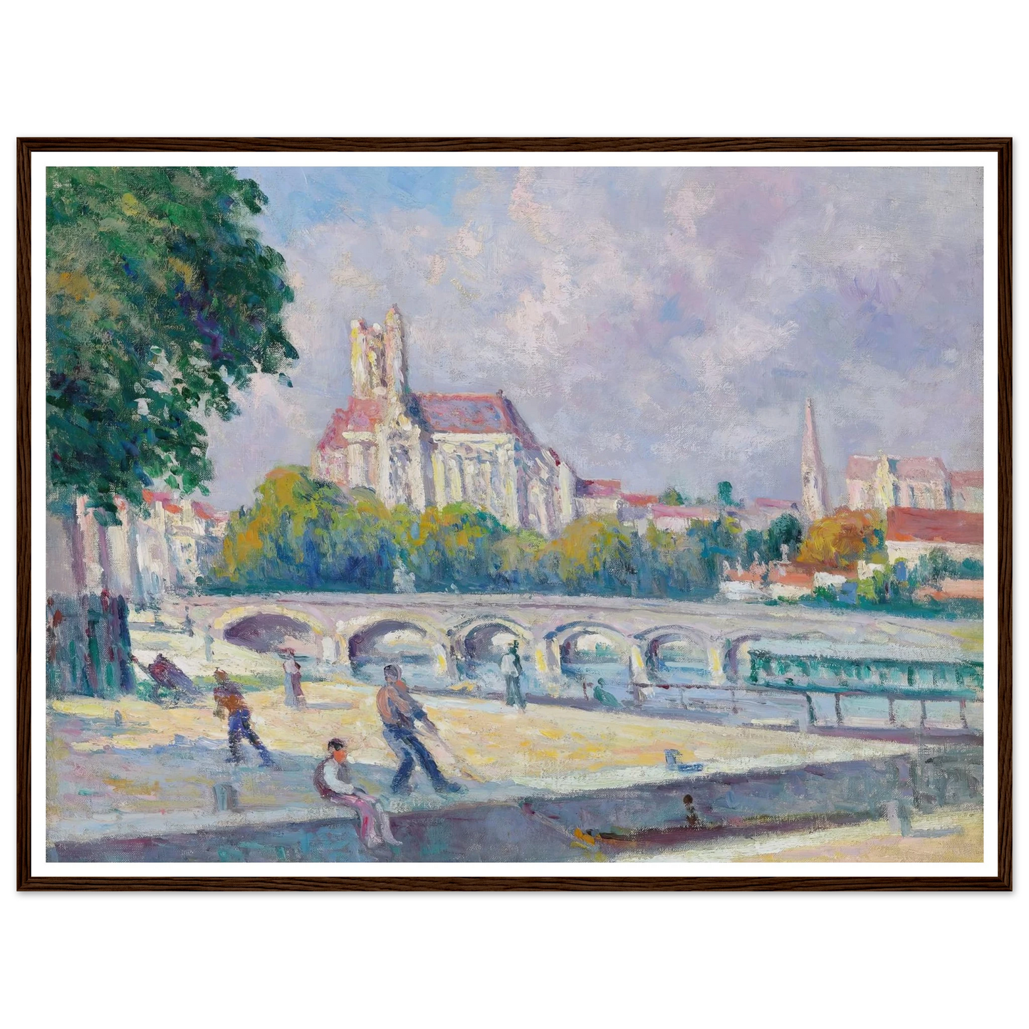 Les quais et la Cathédrale, Auxerre Art Print | Maximilien Luce - Framed Poster - 30x40 cm / 12x16″ - Black frame