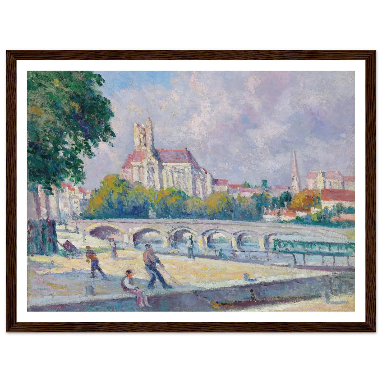 Les quais et la Cathédrale, Auxerre Art Print | Maximilien Luce - Framed Poster - 30x40 cm / 12x16″ - Black frame