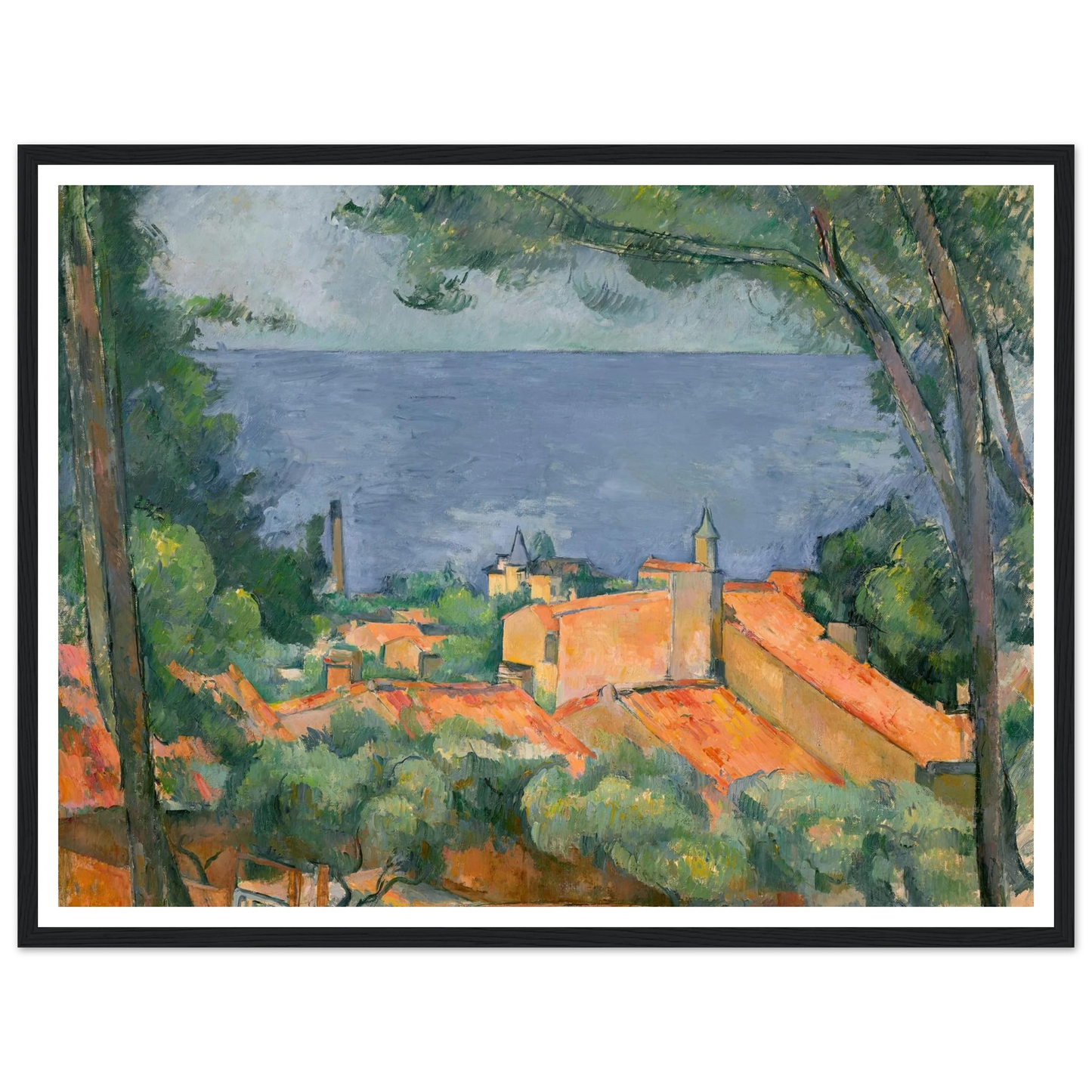 L’Estaque aux toits rouges (1883-1885) Art Print | Paul Cezanne - Framed Poster - 30x40 cm / 12x16″ - Black frame