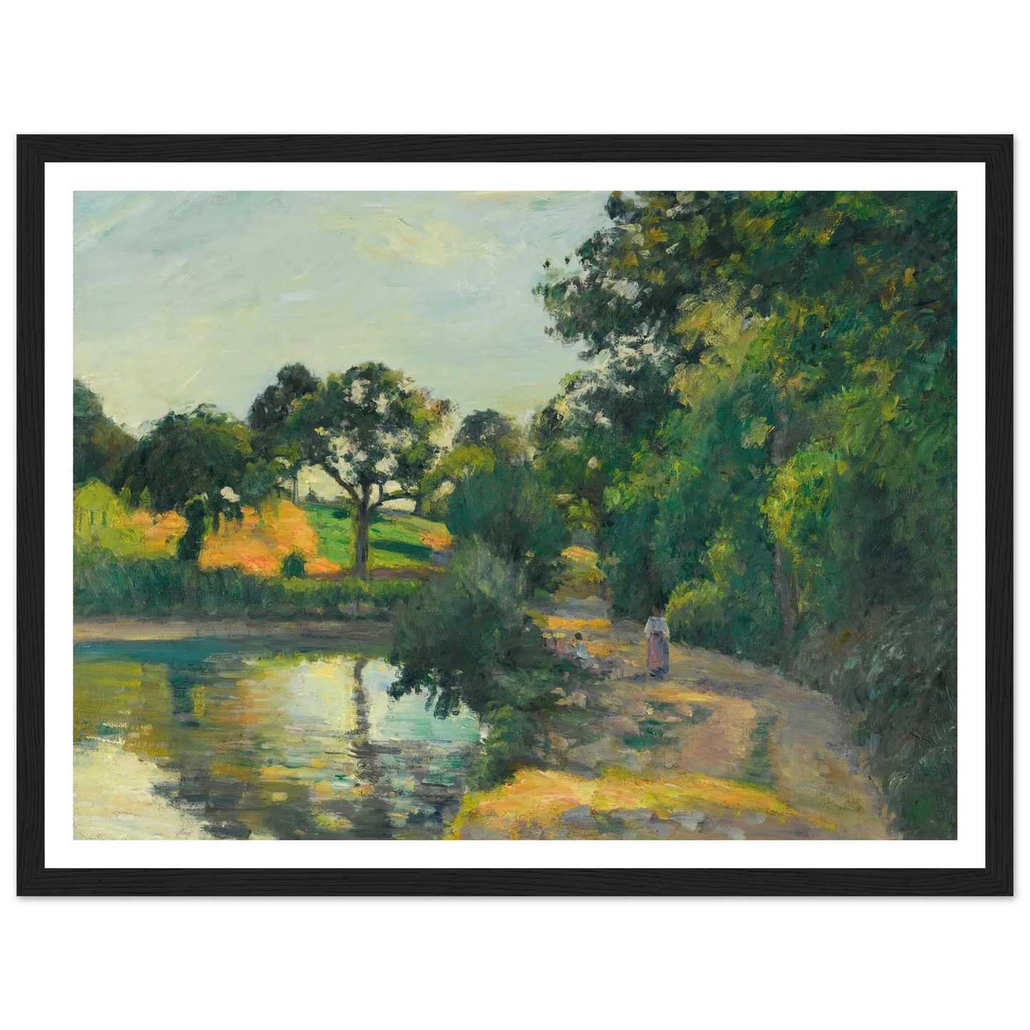 L’étang Au Soleil Couchant, Montfoucault (1874) Art Print | Camille Pissarro - Framed Poster - 30x40 cm / 12x16″ - Black frame