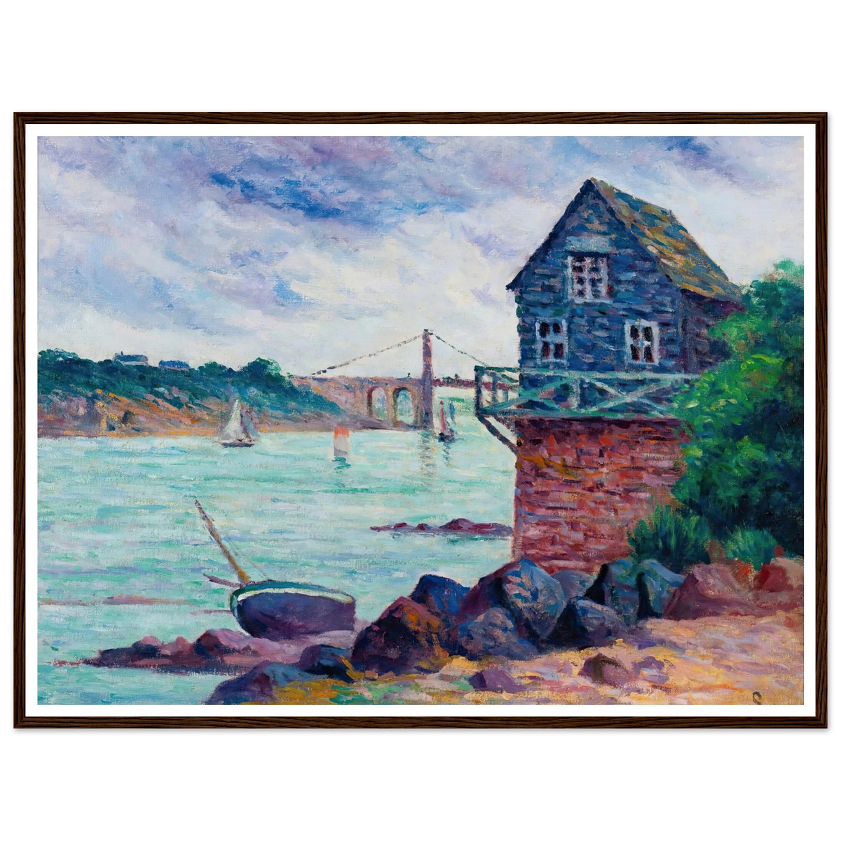 Lézardrieux, Le Pont Suspendu Art Print | Maximilien Luce - Framed Poster - 30x40 cm / 12x16″ - Black frame