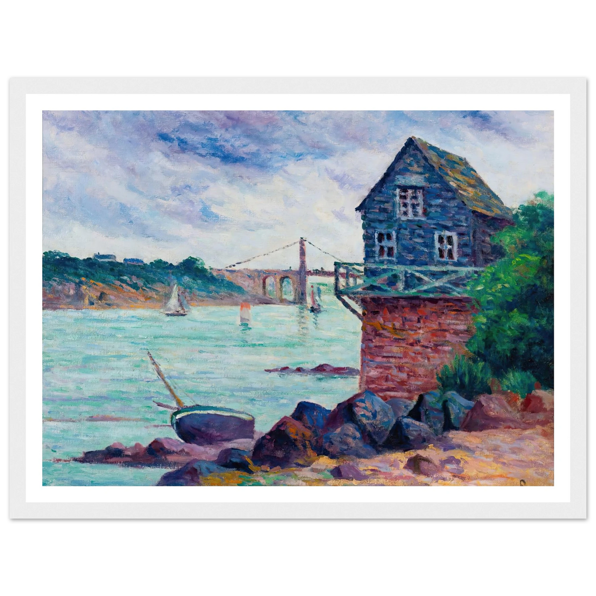 Lézardrieux, Le Pont Suspendu Art Print | Maximilien Luce - Framed Poster - 30x40 cm / 12x16″ - Black frame