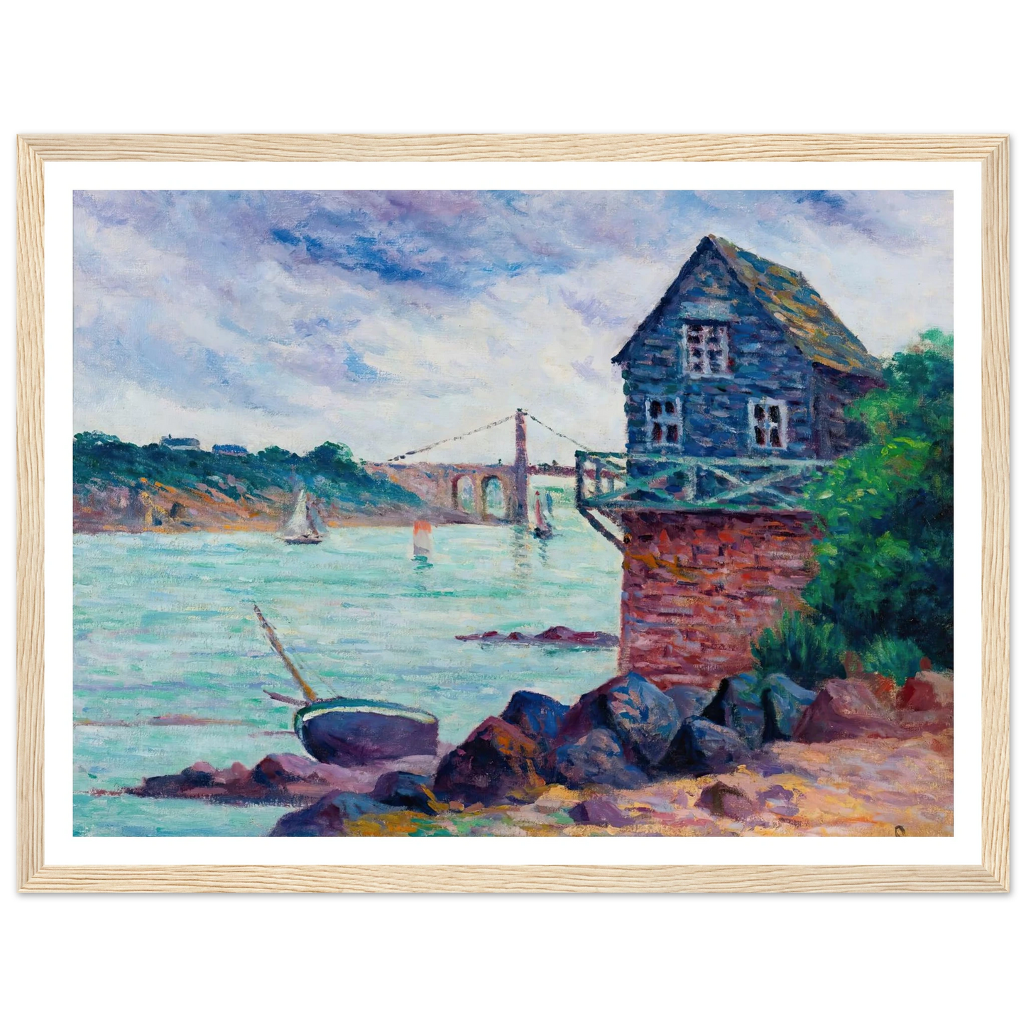 Lézardrieux, Le Pont Suspendu Art Print | Maximilien Luce - Framed Poster - 30x40 cm / 12x16″ - Black frame