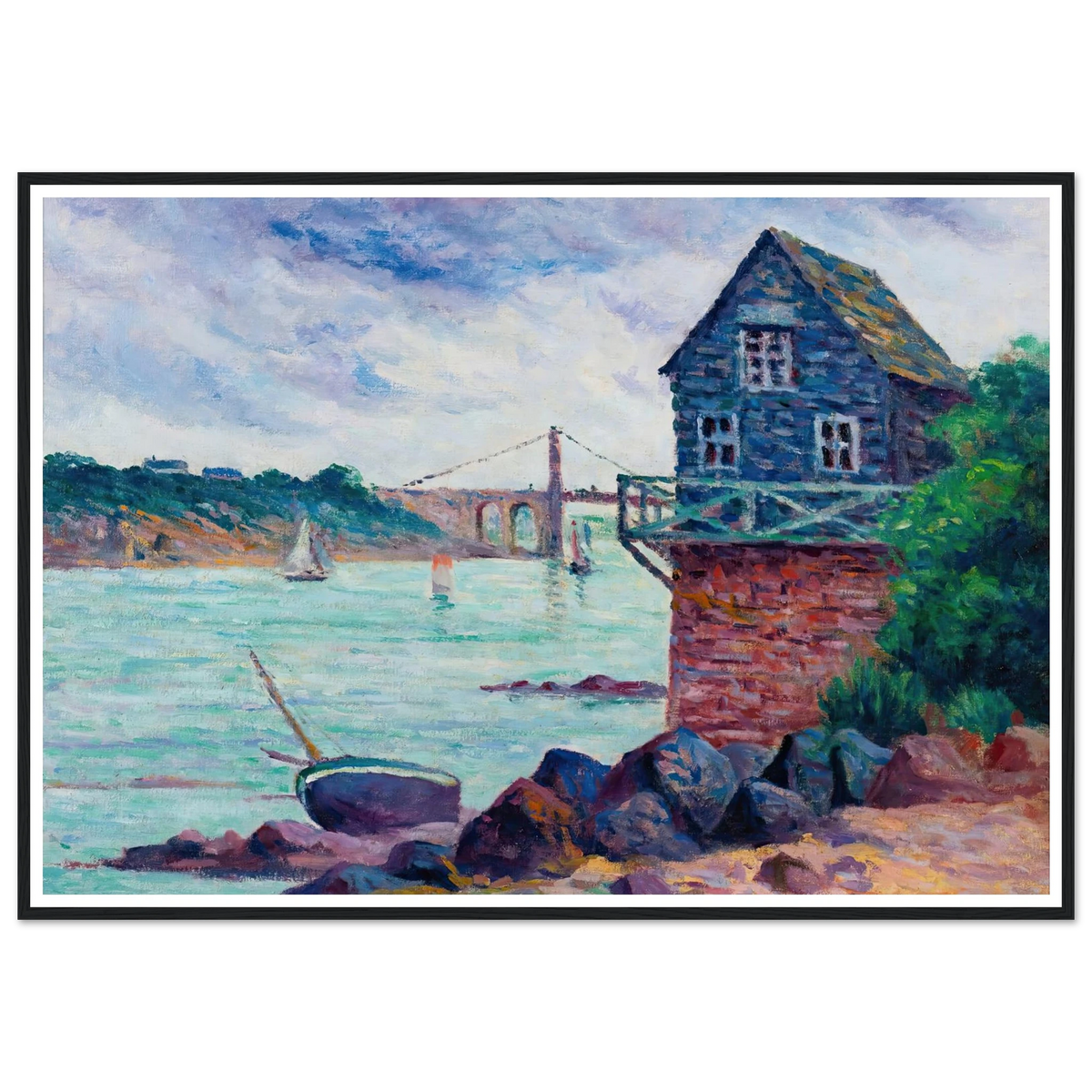 Lézardrieux, Le Pont Suspendu Art Print | Maximilien Luce - Framed Poster - 30x40 cm / 12x16″ - Black frame