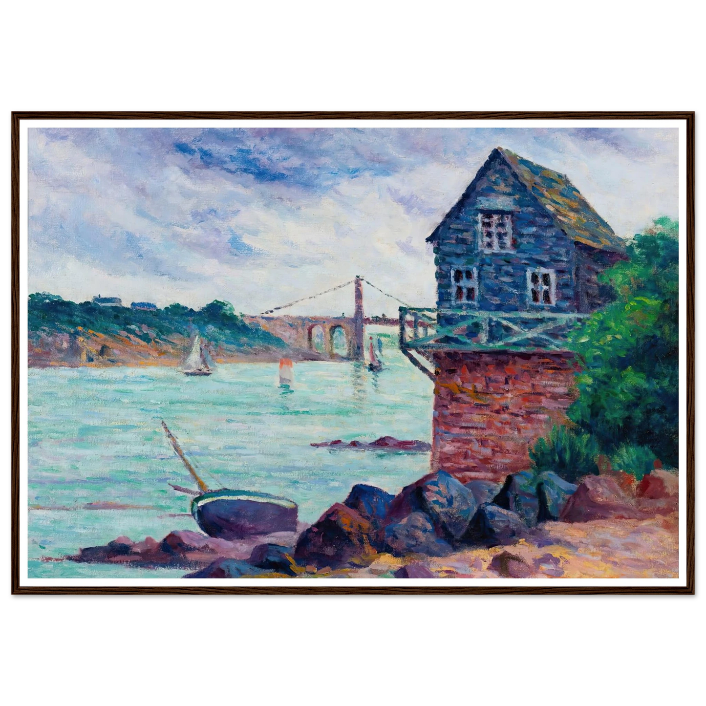 Lézardrieux, Le Pont Suspendu Art Print | Maximilien Luce - Framed Poster - 30x40 cm / 12x16″ - Black frame
