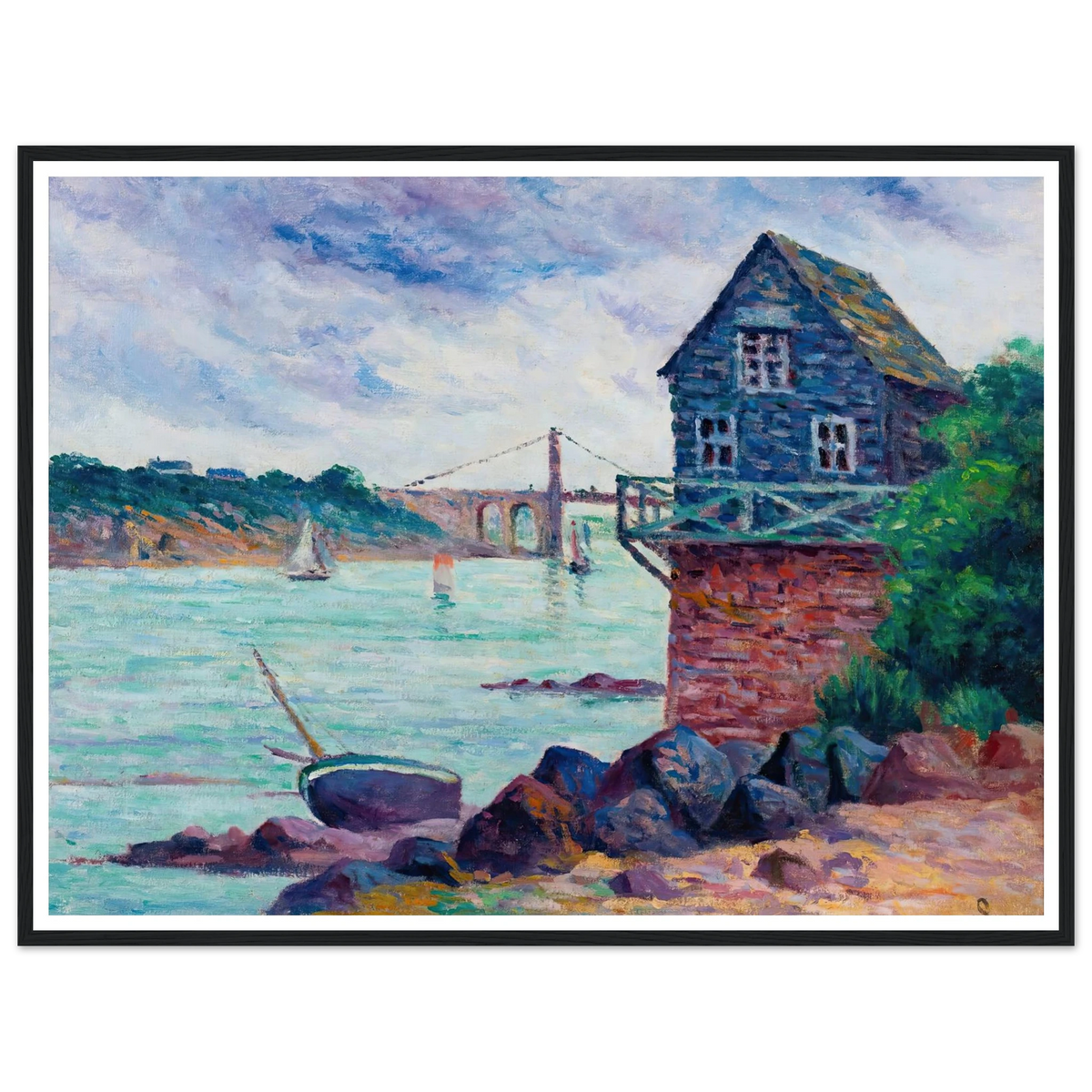 Lézardrieux, Le Pont Suspendu Art Print | Maximilien Luce - Framed Poster - 30x40 cm / 12x16″ - Black frame