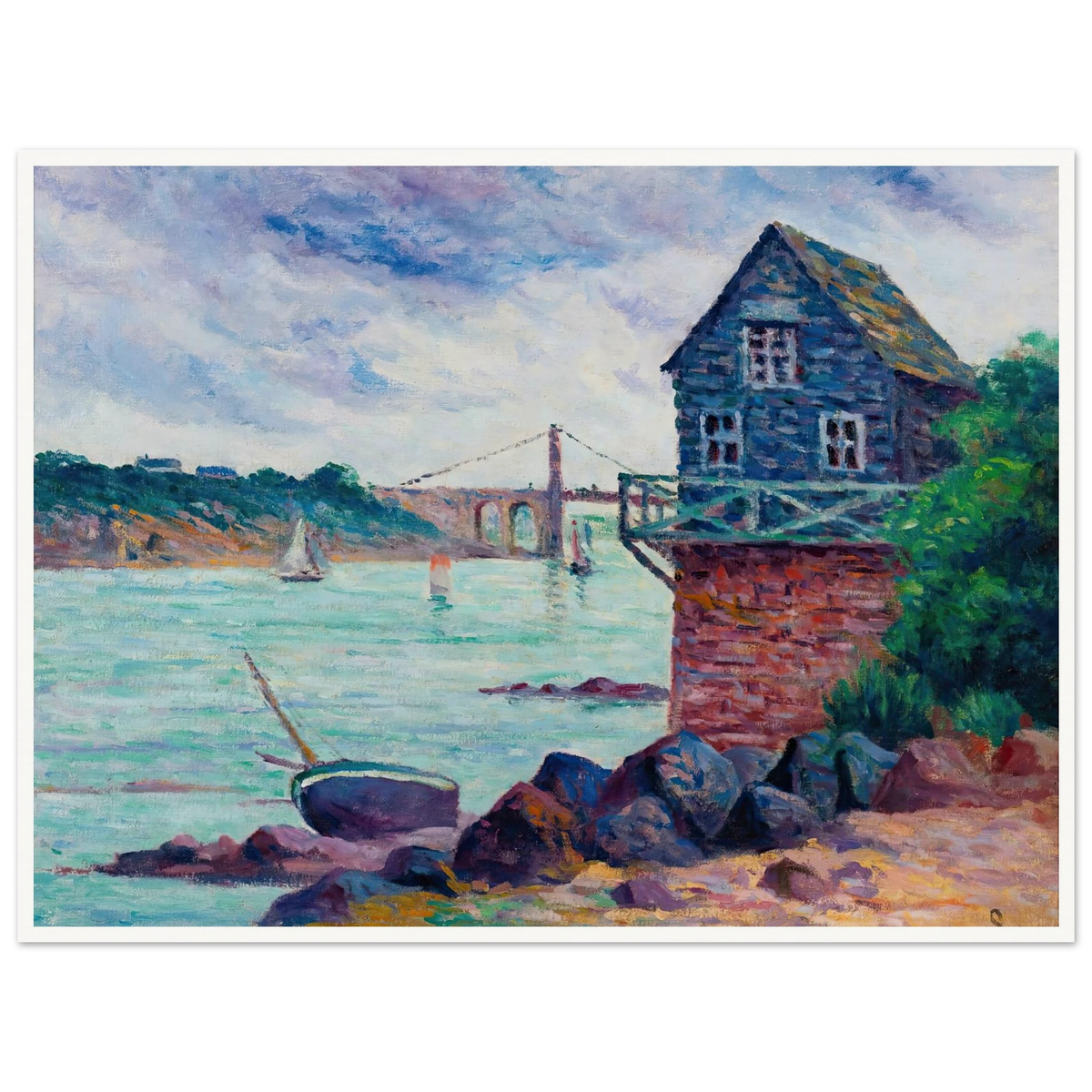 Lézardrieux, Le Pont Suspendu Art Print | Maximilien Luce - Framed Poster - 30x40 cm / 12x16″ - Black frame