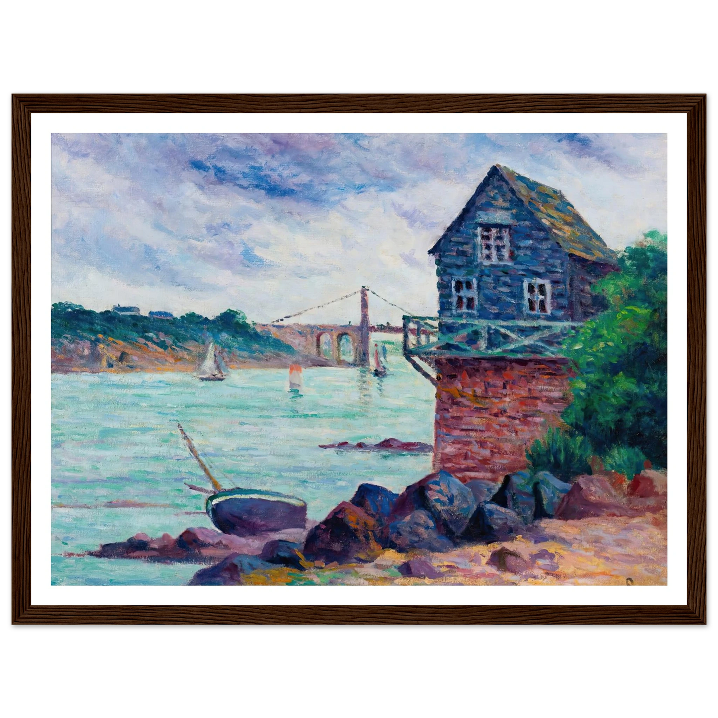 Lézardrieux, Le Pont Suspendu Art Print | Maximilien Luce - Framed Poster - 30x40 cm / 12x16″ - Black frame