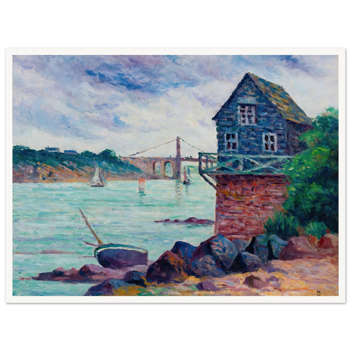 Lézardrieux, Le Pont Suspendu Art Print | Maximilien Luce - Framed Poster - 30x40 cm / 12x16″ - Black frame