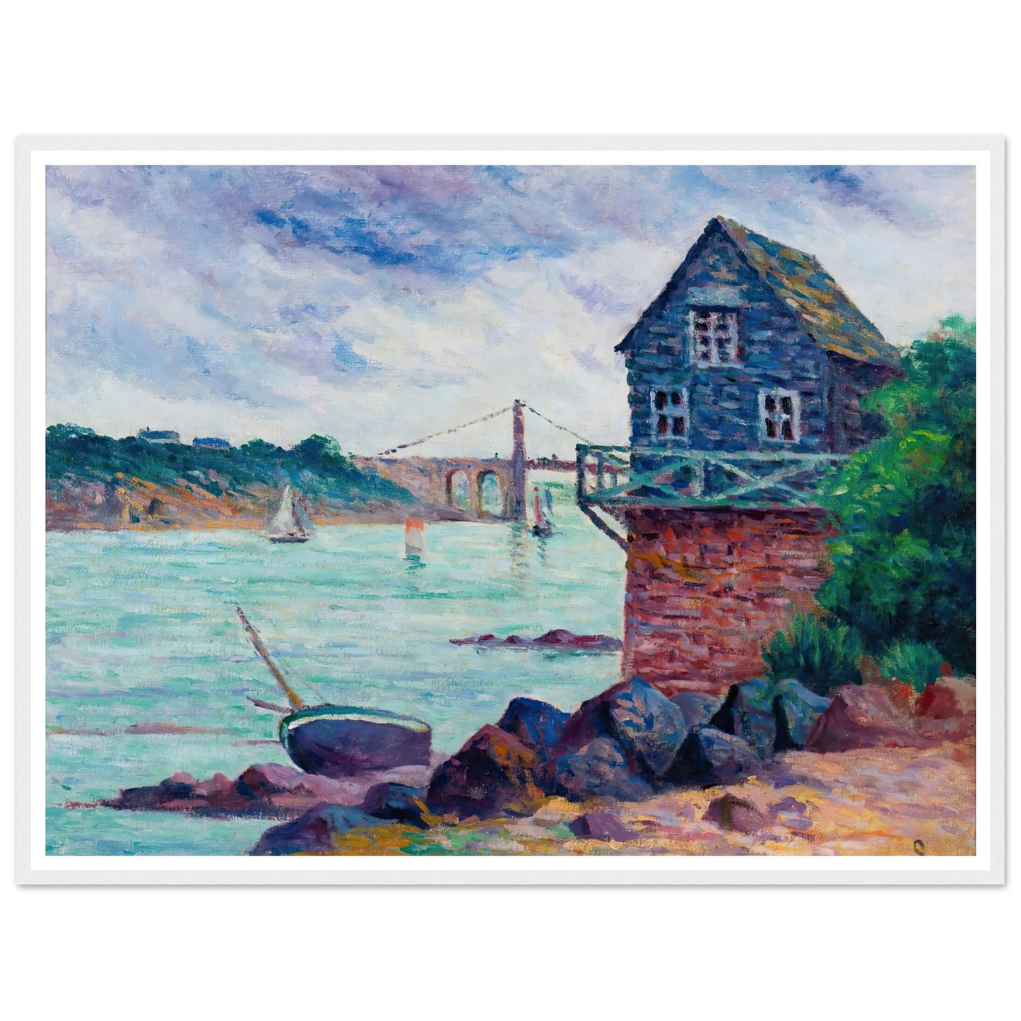 Lézardrieux, Le Pont Suspendu Art Print | Maximilien Luce - Framed Poster - 30x40 cm / 12x16″ - Black frame