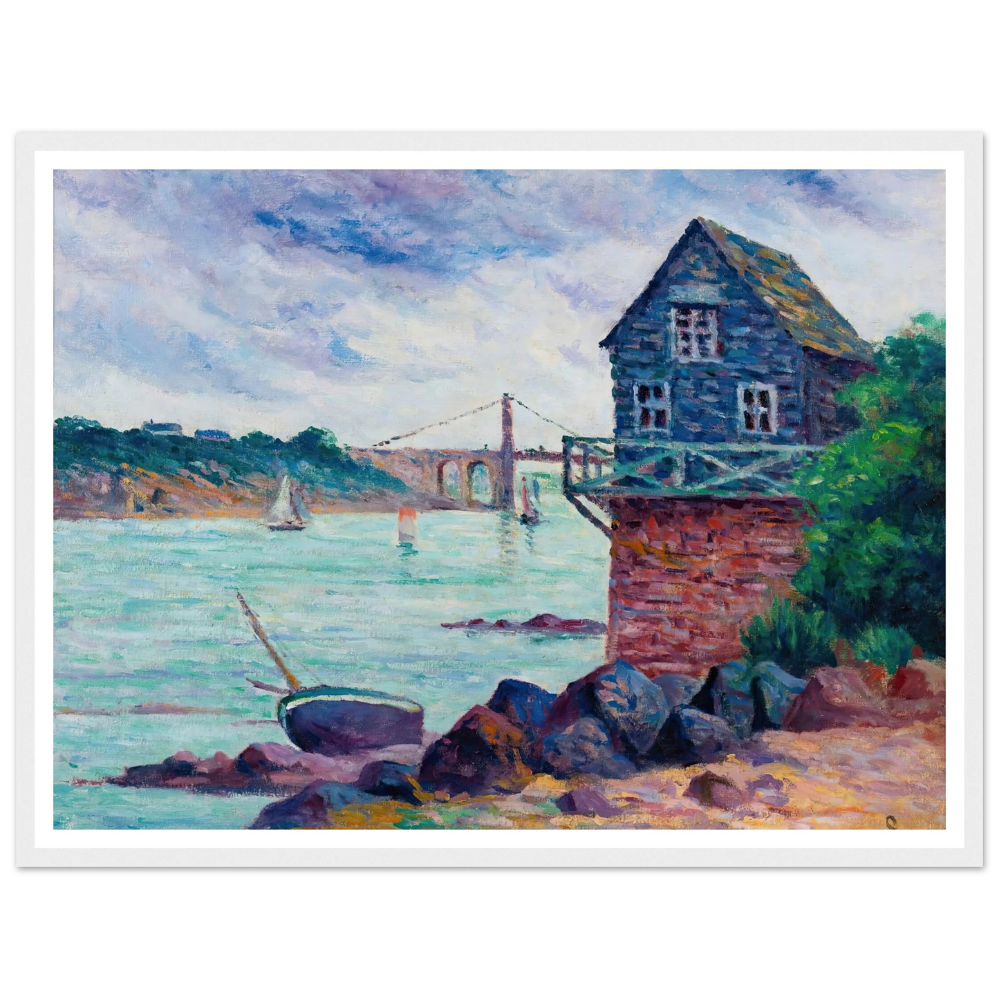 Lézardrieux, Le Pont Suspendu Art Print | Maximilien Luce - Framed Poster - 30x40 cm / 12x16″ - Black frame