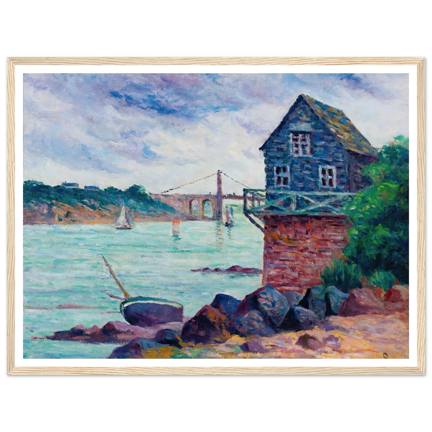 Lézardrieux, Le Pont Suspendu Art Print | Maximilien Luce - Framed Poster - 30x40 cm / 12x16″ - Black frame