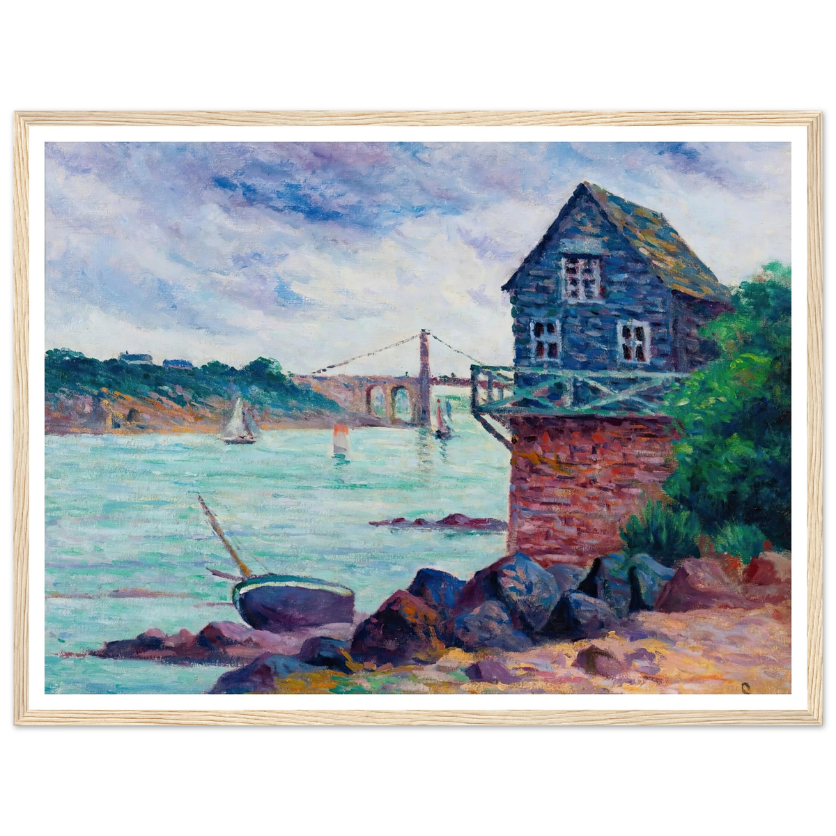 Lézardrieux, Le Pont Suspendu Art Print | Maximilien Luce - Framed Poster - 30x40 cm / 12x16″ - Black frame