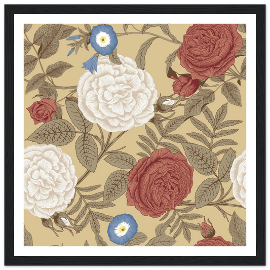 Lime Rose Trellis Art Print | William Morris Inspired - Framed Poster - 30x30 cm / 12x12″ - Black frame