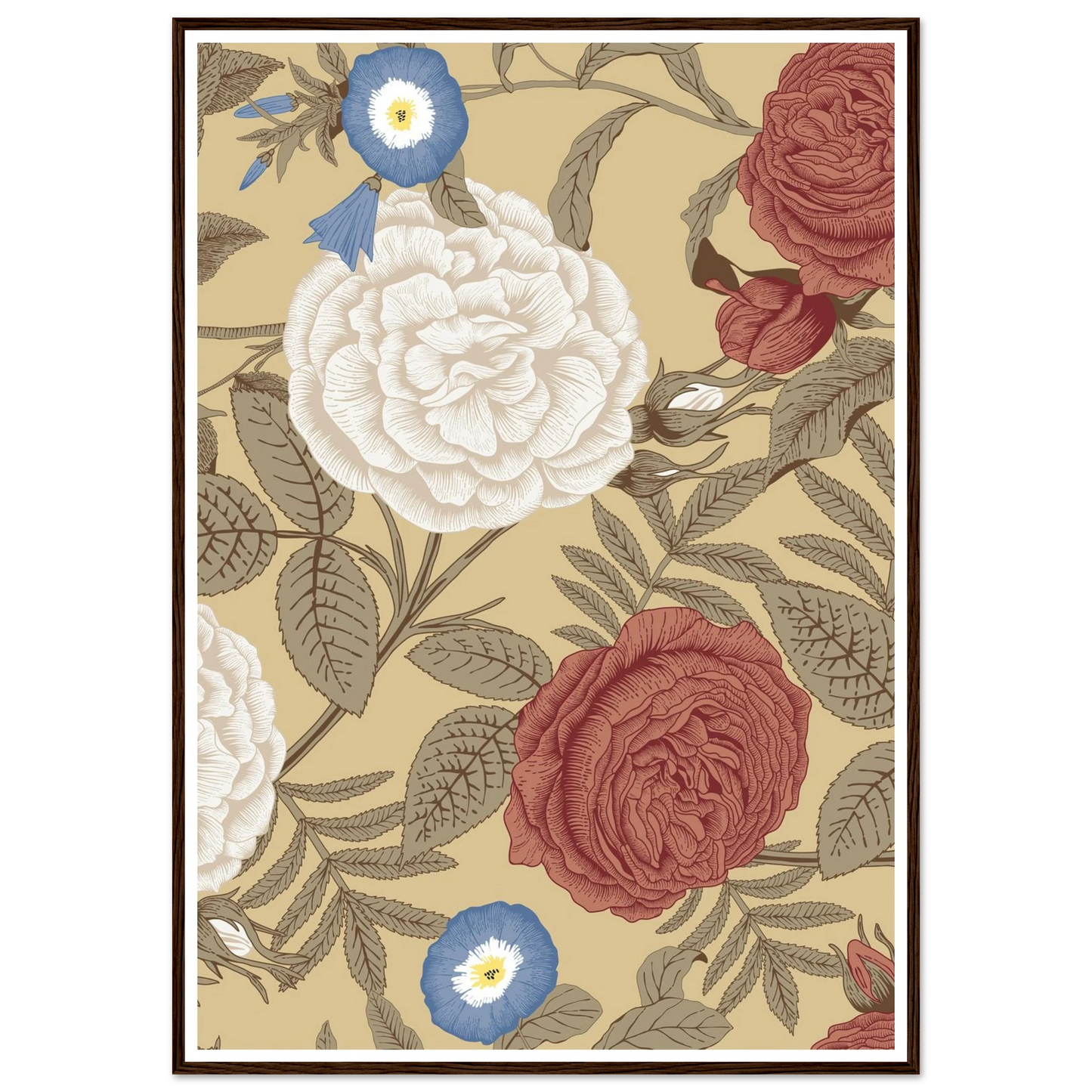 Lime Rose Trellis Art Print | William Morris Inspired - Framed Poster - 30x30 cm / 12x12″ - Black frame