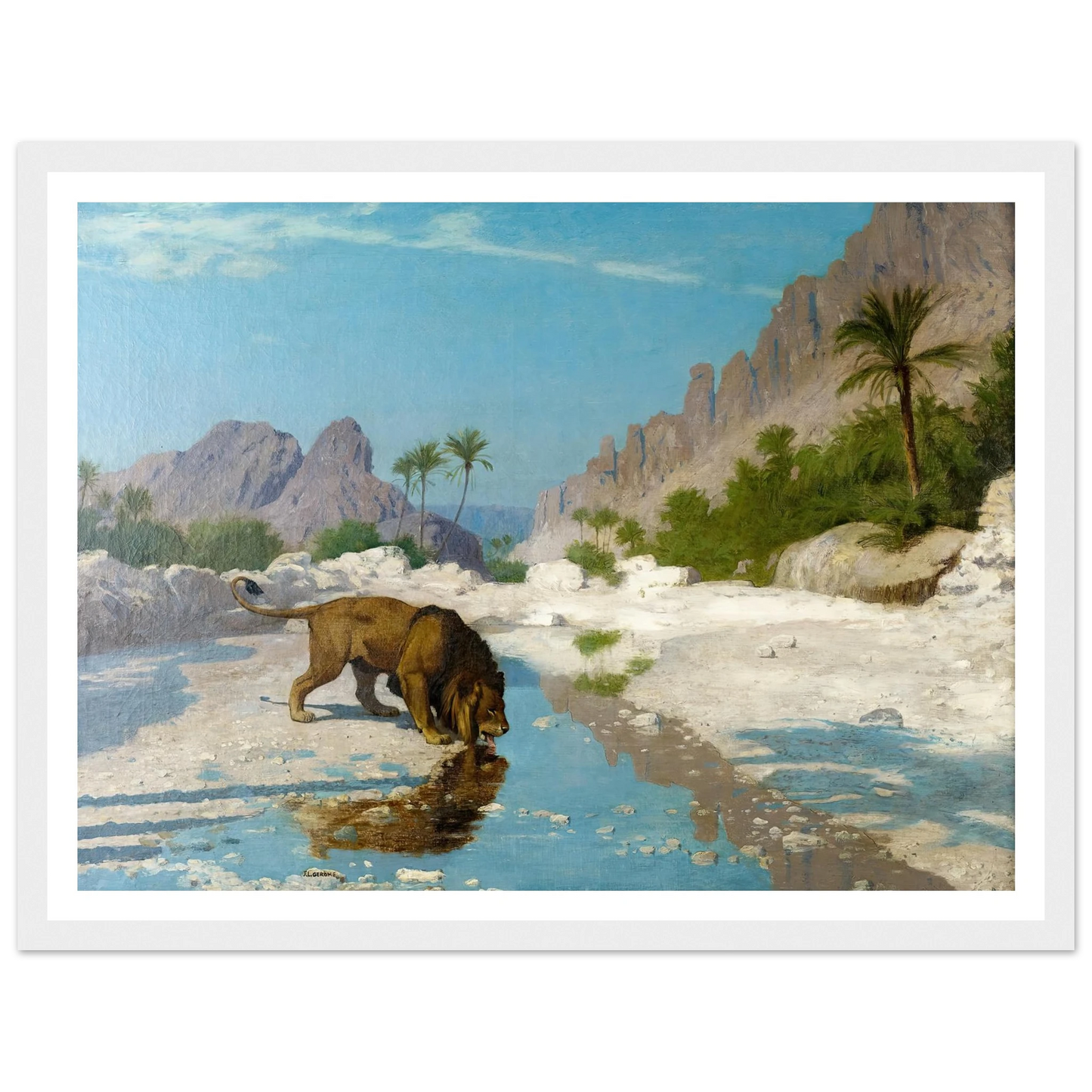Lion in the Desert (circa 1885) Art Print | Jean Leon Gerome - Framed Poster - 30x40 cm / 12x16″ - Black frame