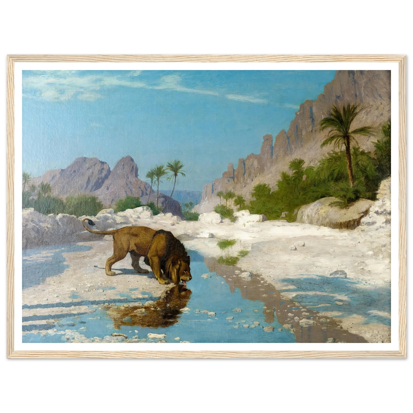 Lion in the Desert (circa 1885) Art Print | Jean Leon Gerome - Framed Poster - 30x40 cm / 12x16″ - Black frame