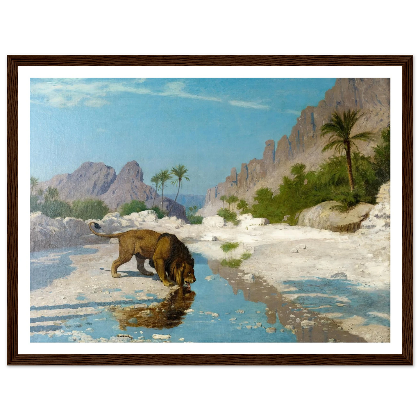Lion in the Desert (circa 1885) Art Print | Jean Leon Gerome - Framed Poster - 30x40 cm / 12x16″ - Black frame