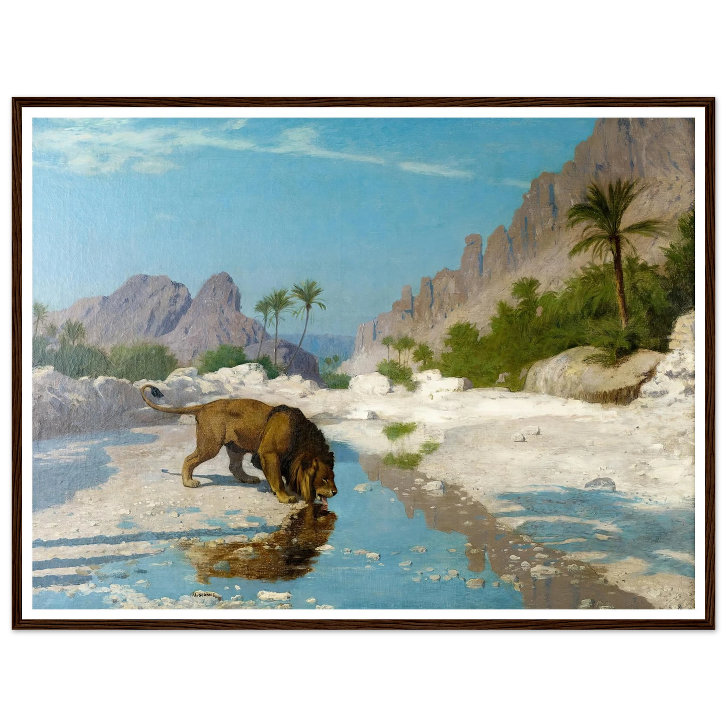 Lion in the Desert (circa 1885) Art Print | Jean Leon Gerome - Framed Poster - 30x40 cm / 12x16″ - Black frame
