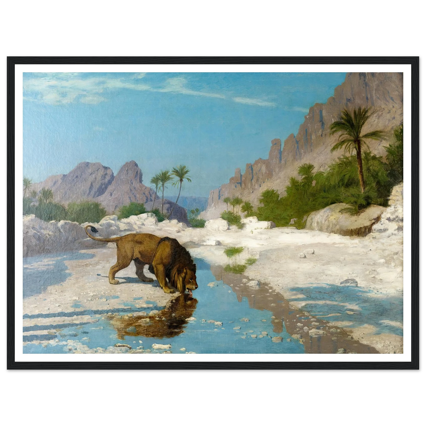 Lion in the Desert (circa 1885) Art Print | Jean Leon Gerome - Framed Poster - 30x40 cm / 12x16″ - Black frame