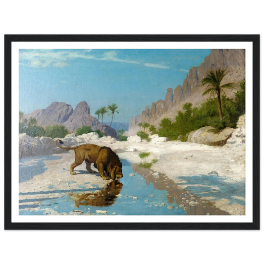 Lion in the Desert (circa 1885) Art Print | Jean Leon Gerome - Framed Poster - 30x40 cm / 12x16″ - Black frame