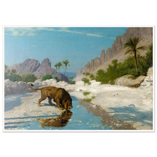 Lion in the Desert (circa 1885) Art Print | Jean Leon Gerome - Framed Poster - 30x40 cm / 12x16″ - Black frame