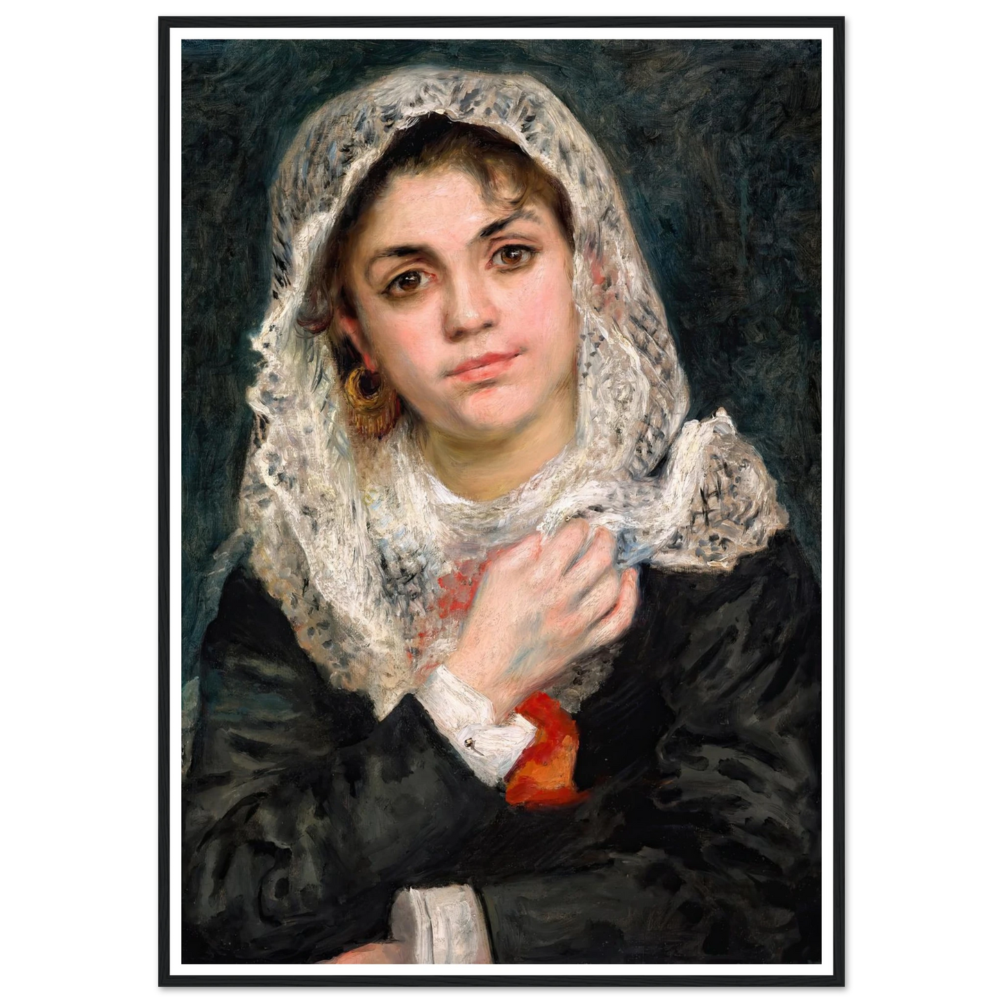 Lise in a White Shawl (c. 1872) Art Print | Pierre Auguste Renoir - Framed Poster - 30x40 cm / 12x16″ - Black frame