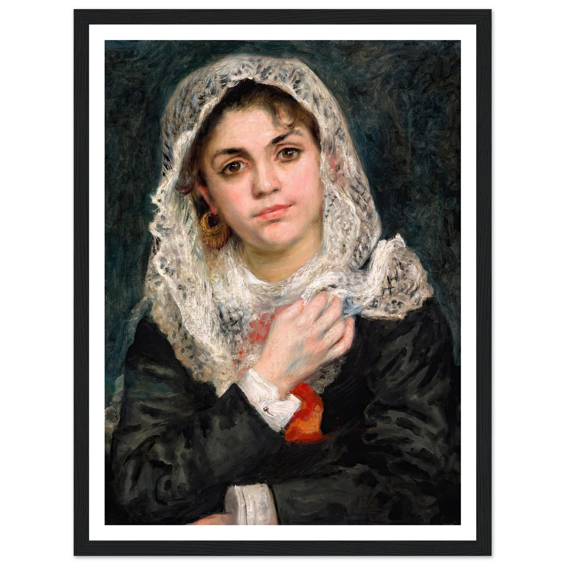 Lise in a White Shawl (c. 1872) Art Print | Pierre Auguste Renoir - Framed Poster - 30x40 cm / 12x16″ - Black frame