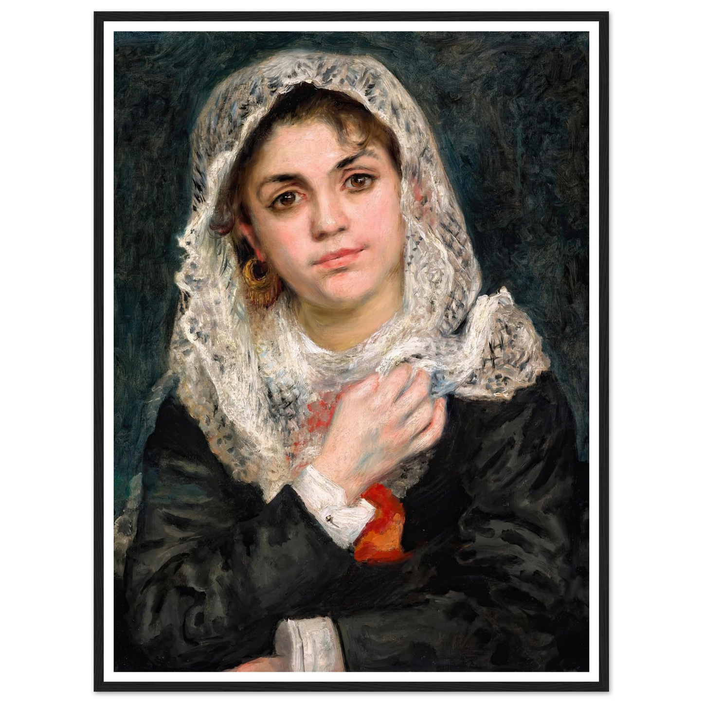 Lise in a White Shawl (c. 1872) Art Print | Pierre Auguste Renoir - Framed Poster - 30x40 cm / 12x16″ - Black frame