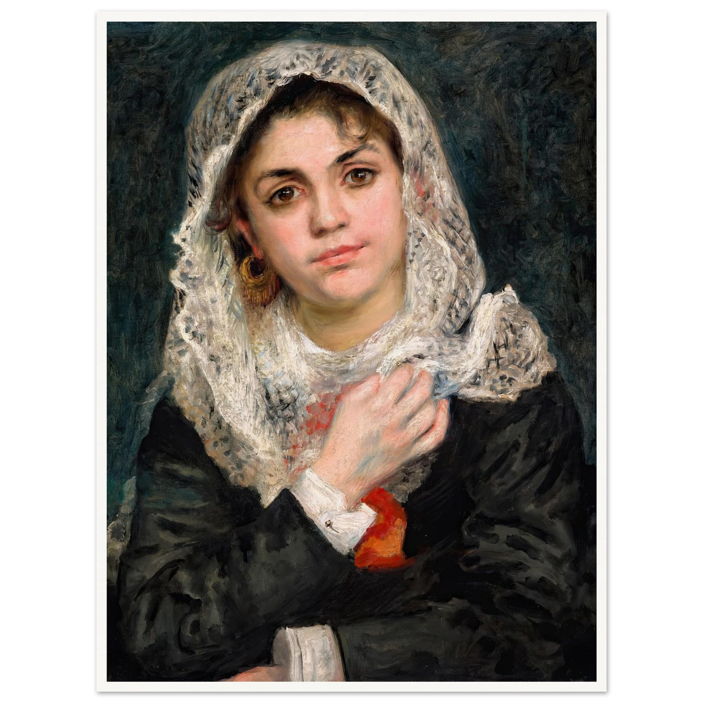 Lise in a White Shawl (c. 1872) Art Print | Pierre Auguste Renoir - Framed Poster - 30x40 cm / 12x16″ - Black frame