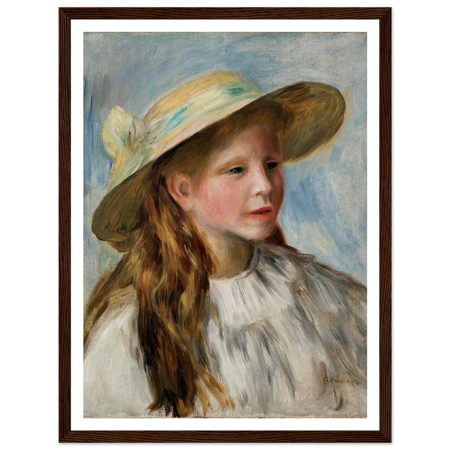 Little Girl With A Hat (Jeune Fille Au Chapeau) (1894) Art Print | Pierre Auguste Renoir - Framed Poster - 30x40 cm / 12x16″ - Black frame