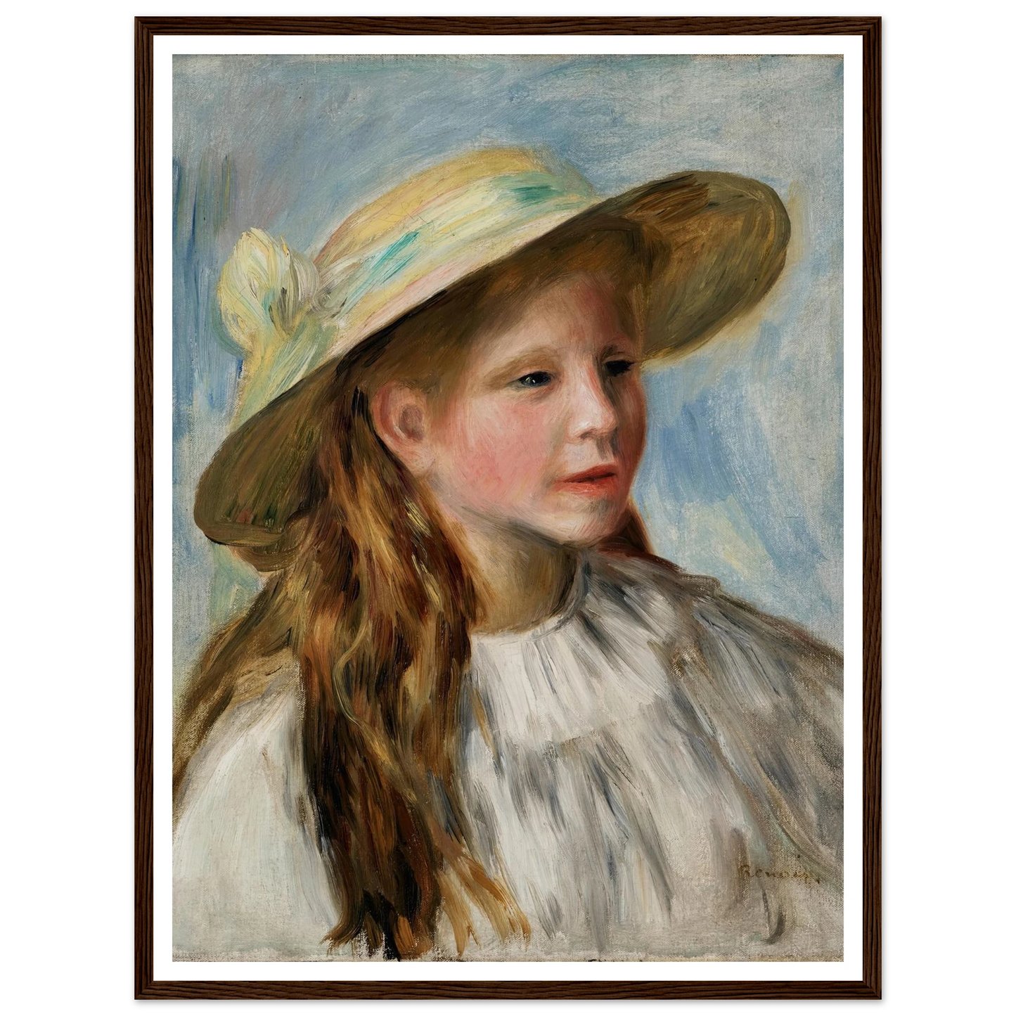 Little Girl With A Hat (Jeune Fille Au Chapeau) (1894) Art Print | Pierre Auguste Renoir - Framed Poster - 30x40 cm / 12x16″ - Black frame