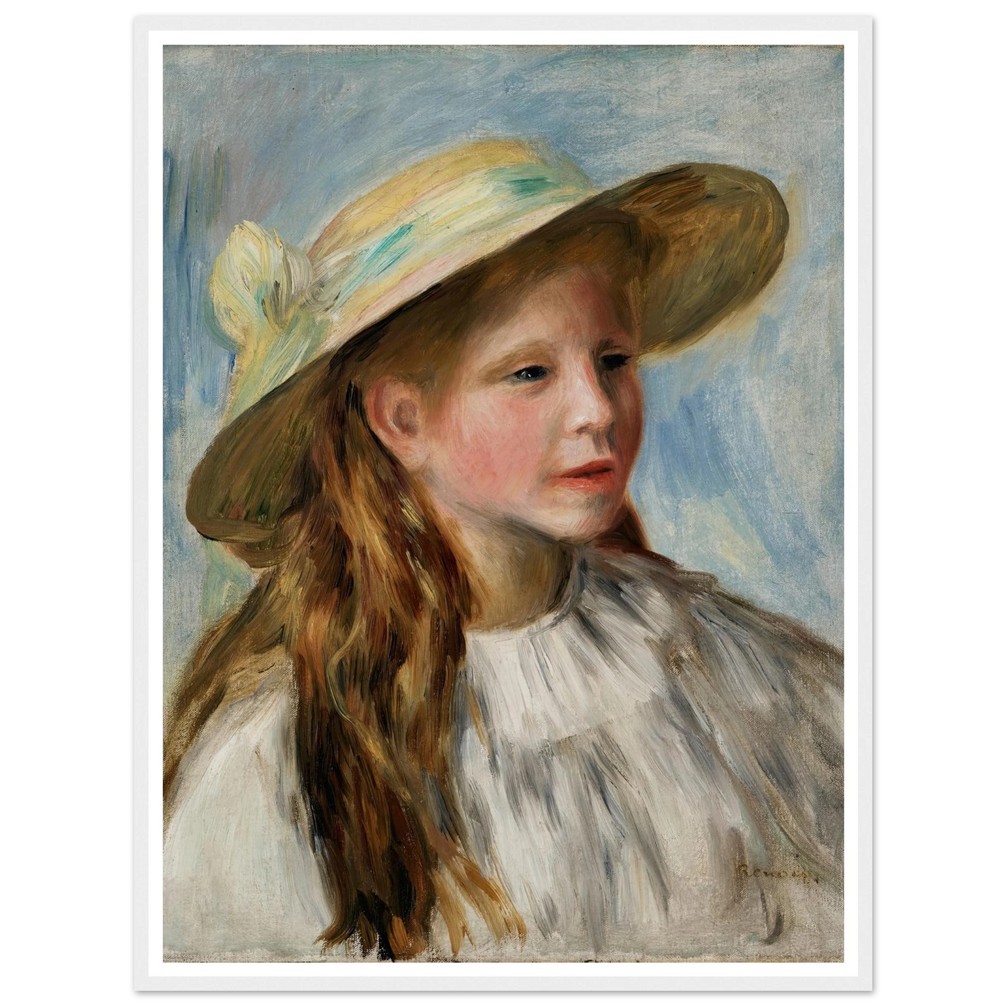 Little Girl With A Hat (Jeune Fille Au Chapeau) (1894) Art Print | Pierre Auguste Renoir - Framed Poster - 30x40 cm / 12x16″ - Black frame