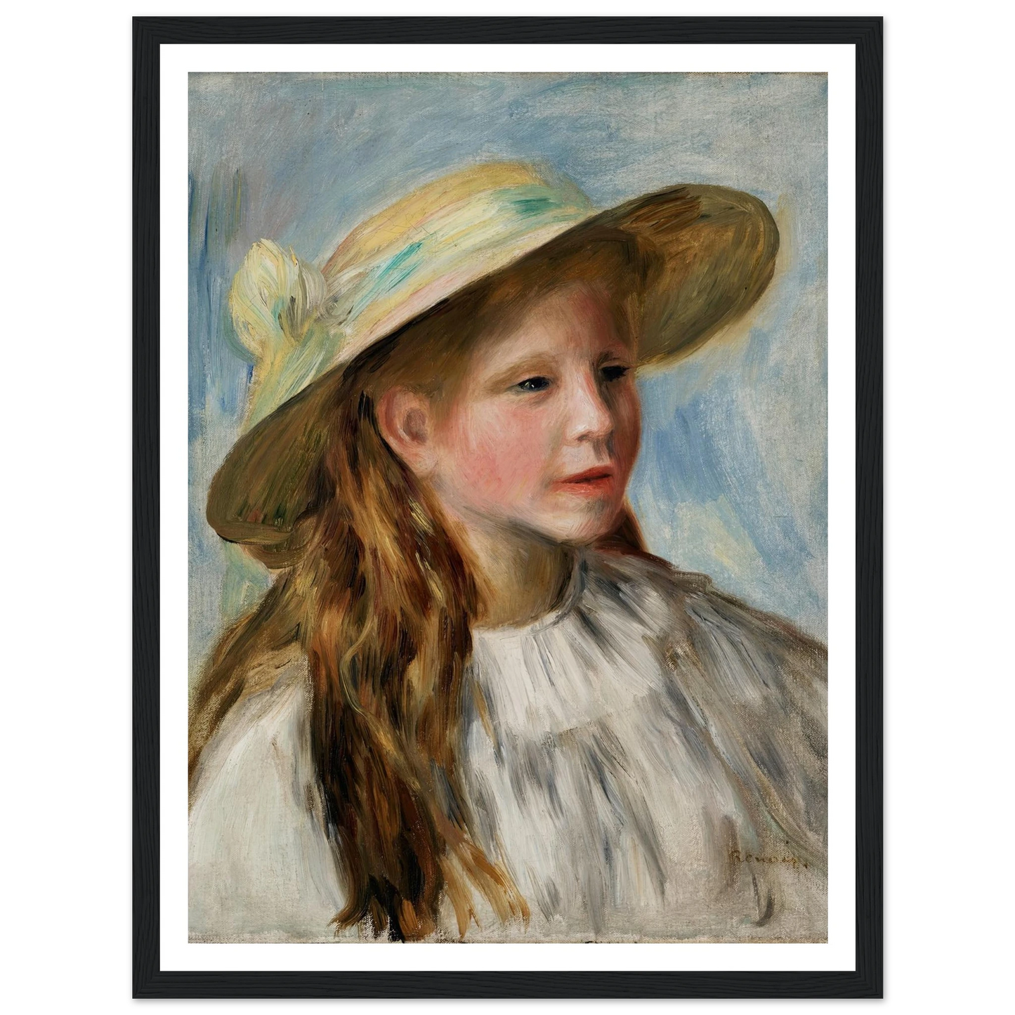 Little Girl With A Hat (Jeune Fille Au Chapeau) (1894) Art Print | Pierre Auguste Renoir - Framed Poster - 30x40 cm / 12x16″ - Black frame