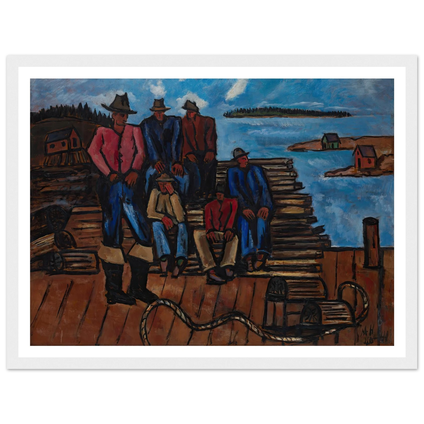 Lobster Fishermen (1940-1941) Art Print | Marsden Hartley - Framed Poster - 30x40 cm / 12x16″ - Black frame