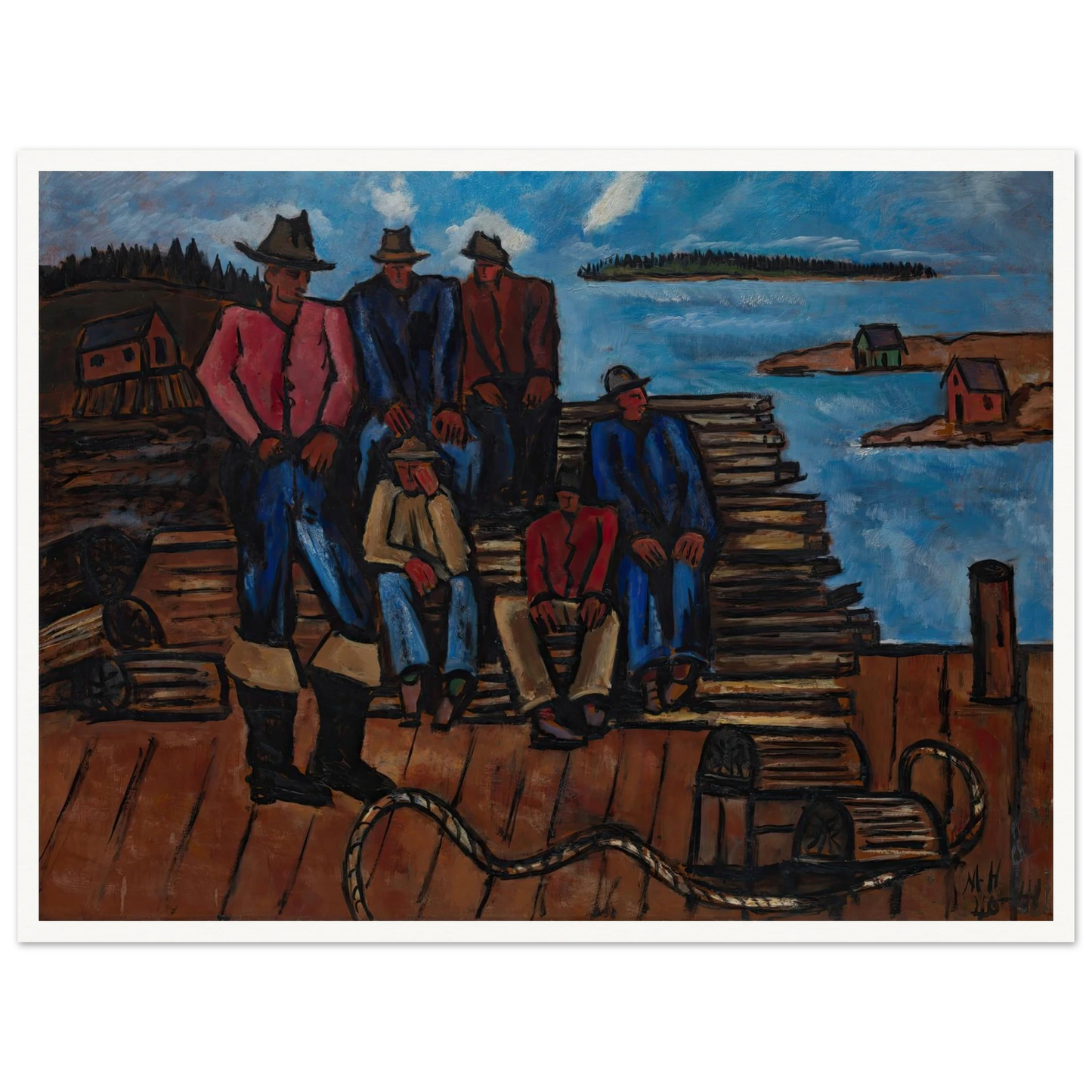 Lobster Fishermen (1940-1941) Art Print | Marsden Hartley - Framed Poster - 30x40 cm / 12x16″ - Black frame