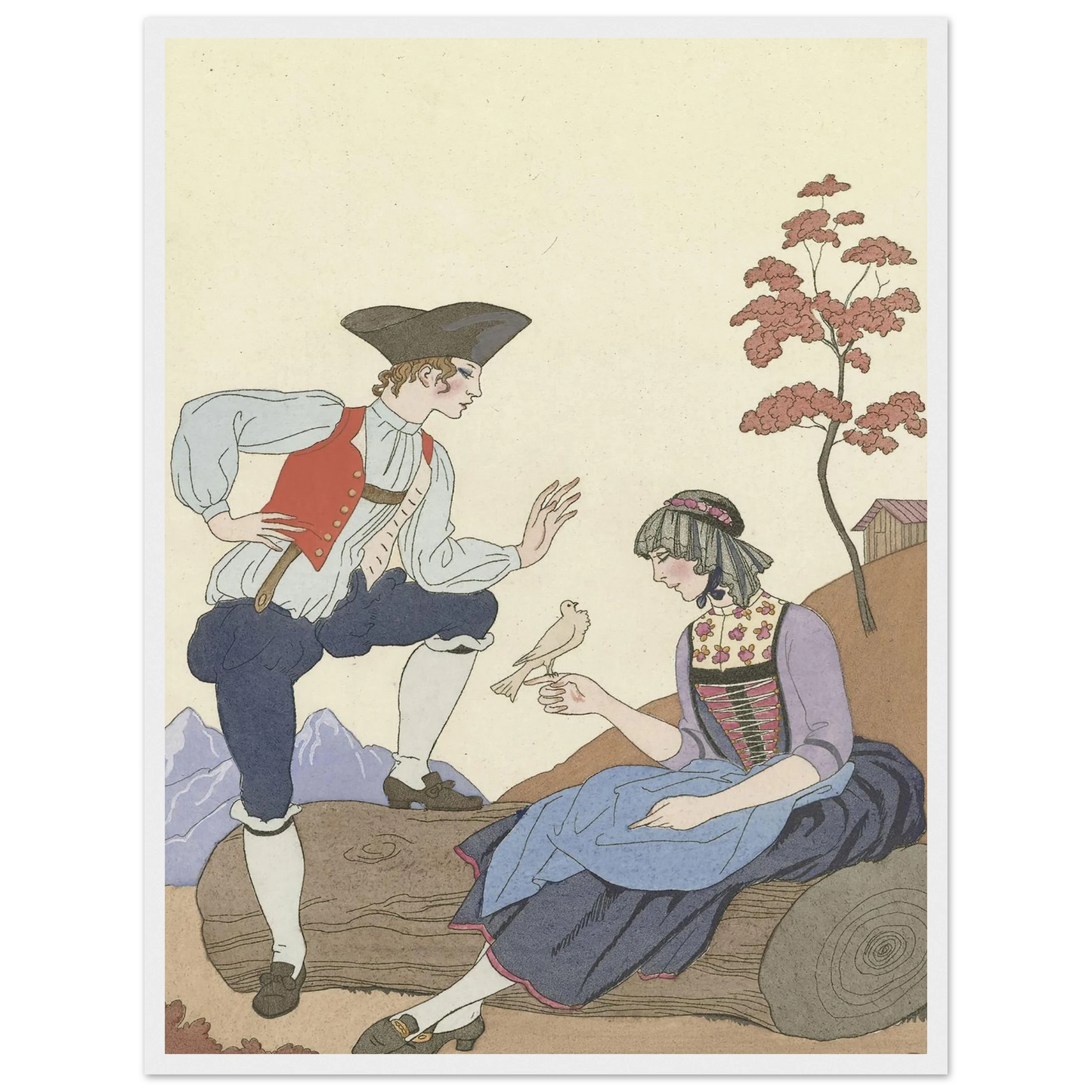 L’Oiseau Cheri (1921) Art Print | George Barbier - Framed Poster - 30x40 cm / 12x16″ - Black frame