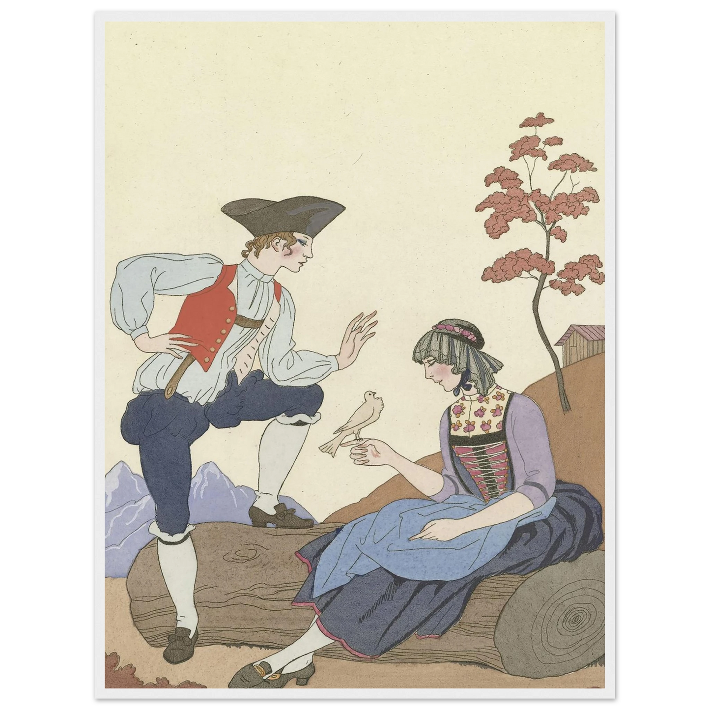 L’Oiseau Cheri (1921) Art Print | George Barbier - Framed Poster - 30x40 cm / 12x16″ - Black frame