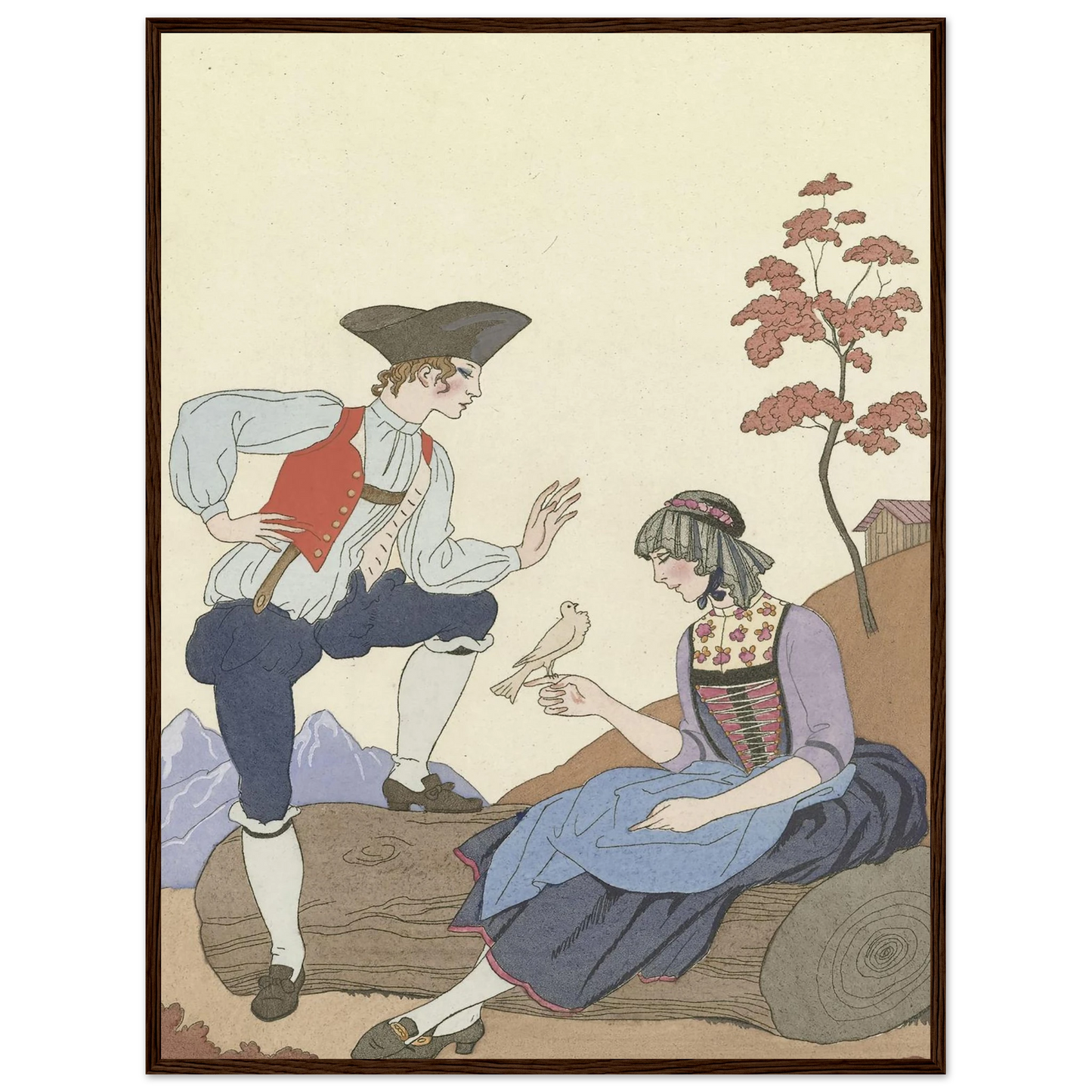 L’Oiseau Cheri (1921) Art Print | George Barbier - Framed Poster - 30x40 cm / 12x16″ - Black frame