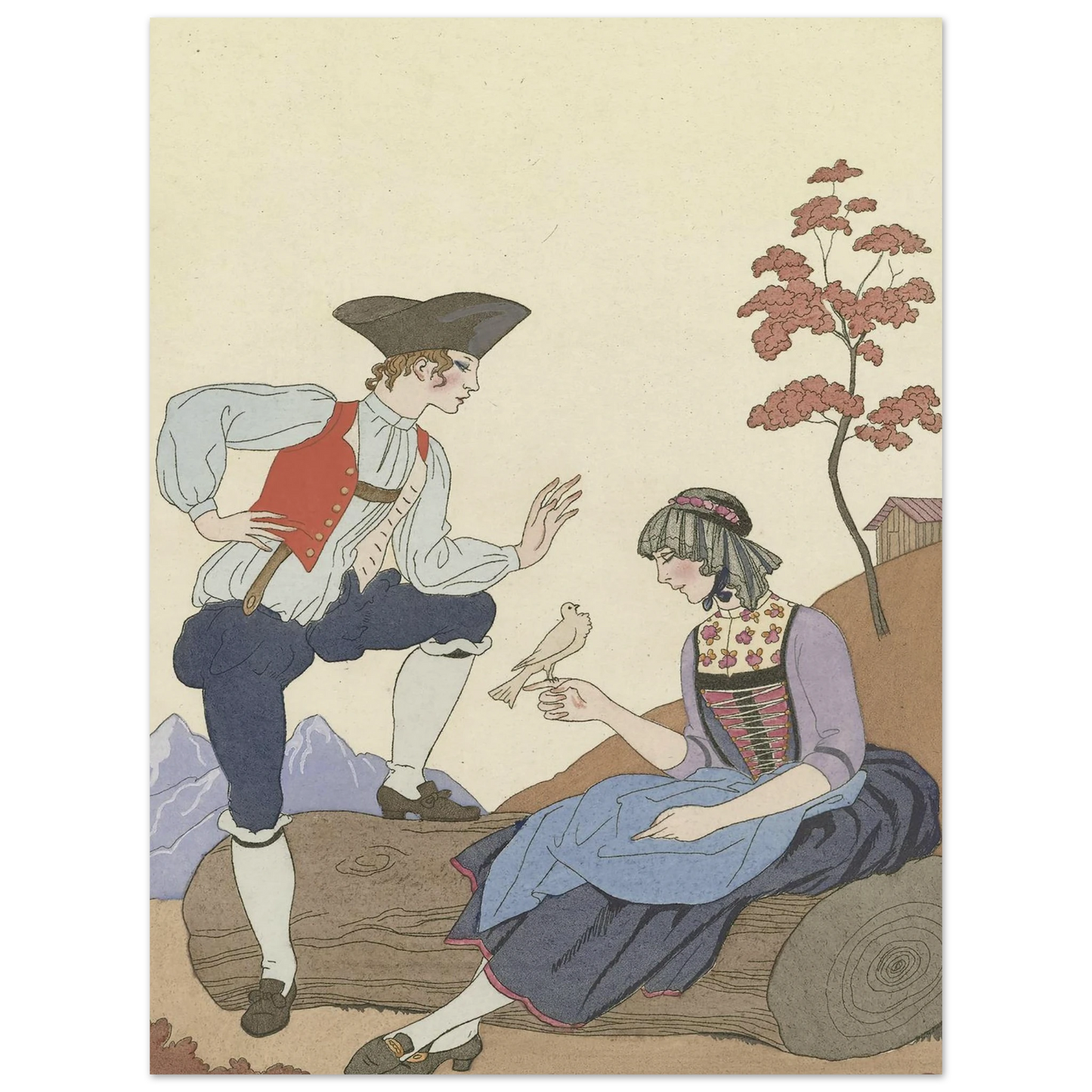 L’Oiseau Cheri (1921) Art Print | George Barbier - Framed Poster - 30x40 cm / 12x16″ - Black frame