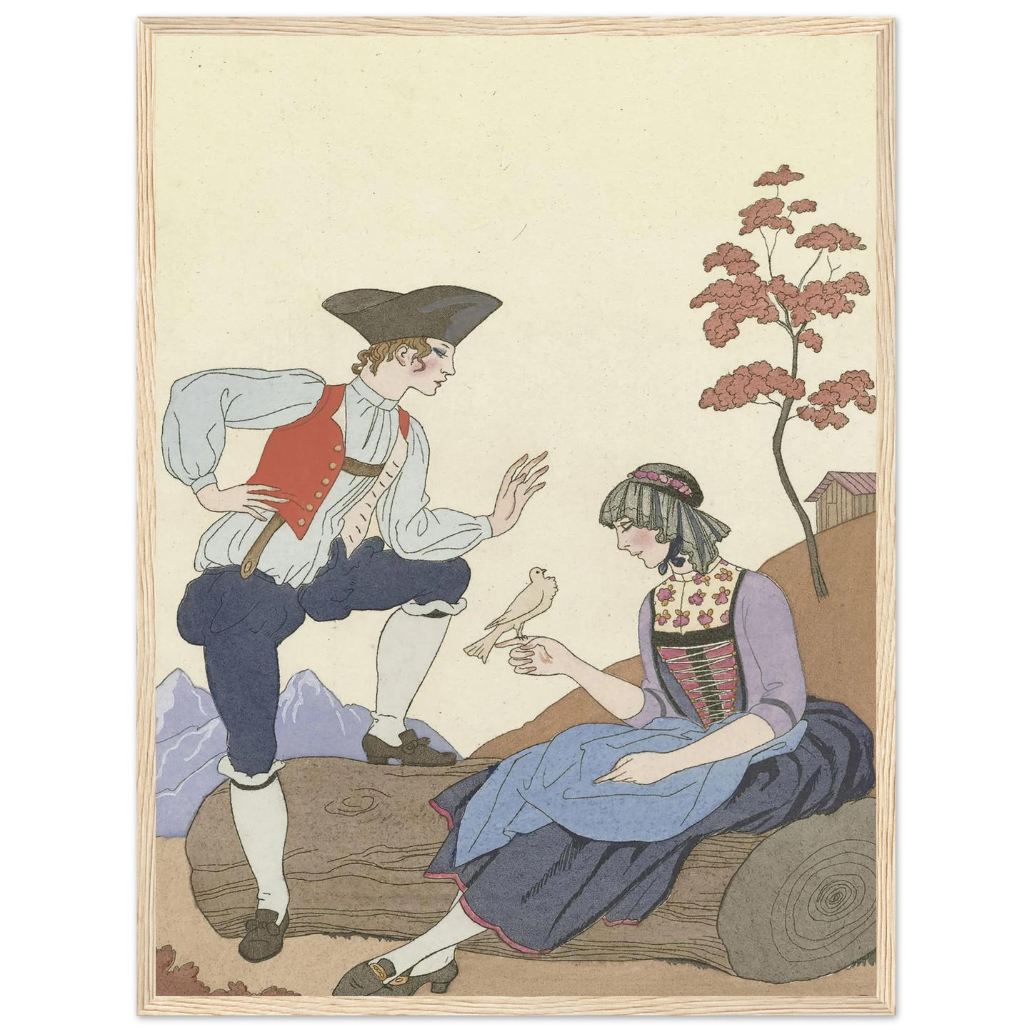L’Oiseau Cheri (1921) Art Print | George Barbier - Framed Poster - 30x40 cm / 12x16″ - Black frame