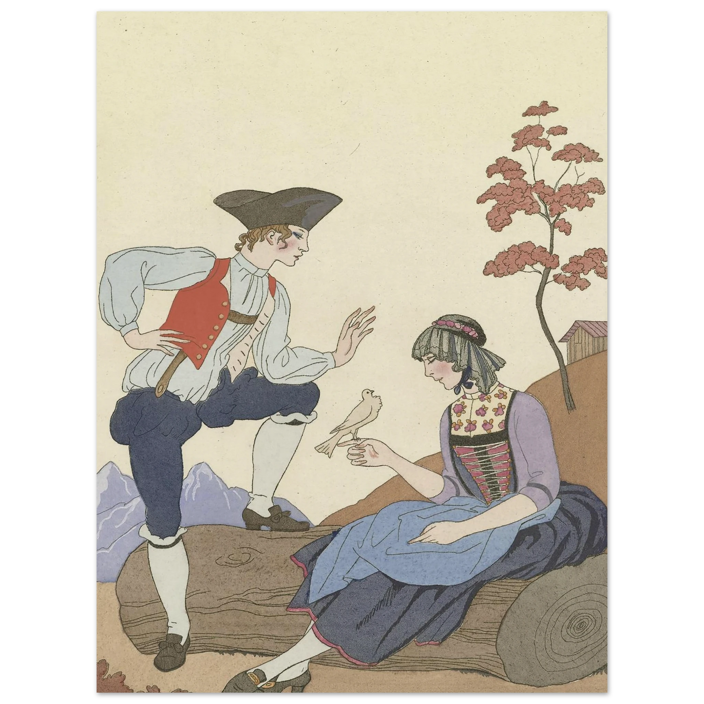 L’Oiseau Cheri (1921) Art Print | George Barbier - Framed Poster - 30x40 cm / 12x16″ - Black frame