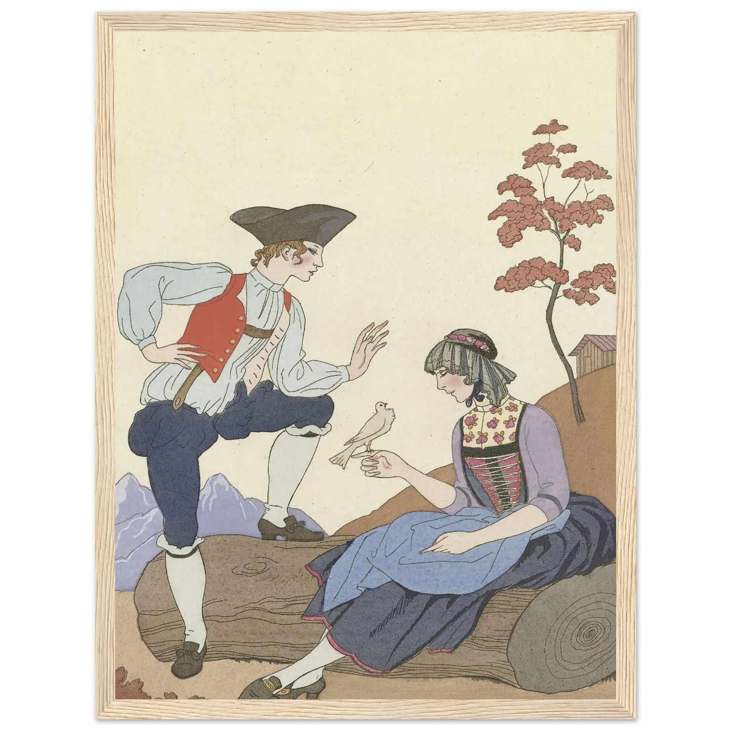L’Oiseau Cheri (1921) Art Print | George Barbier - Framed Poster - 30x40 cm / 12x16″ - Black frame