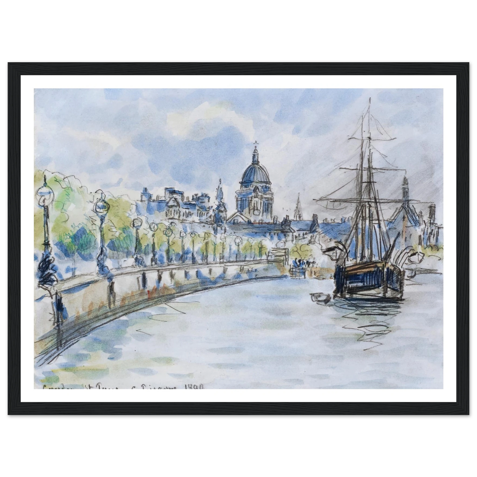 London, St. Paul’s Cathedral (1890) Art Print | Camille Pissarro - Framed Poster - 30x40 cm / 12x16″ - Black frame